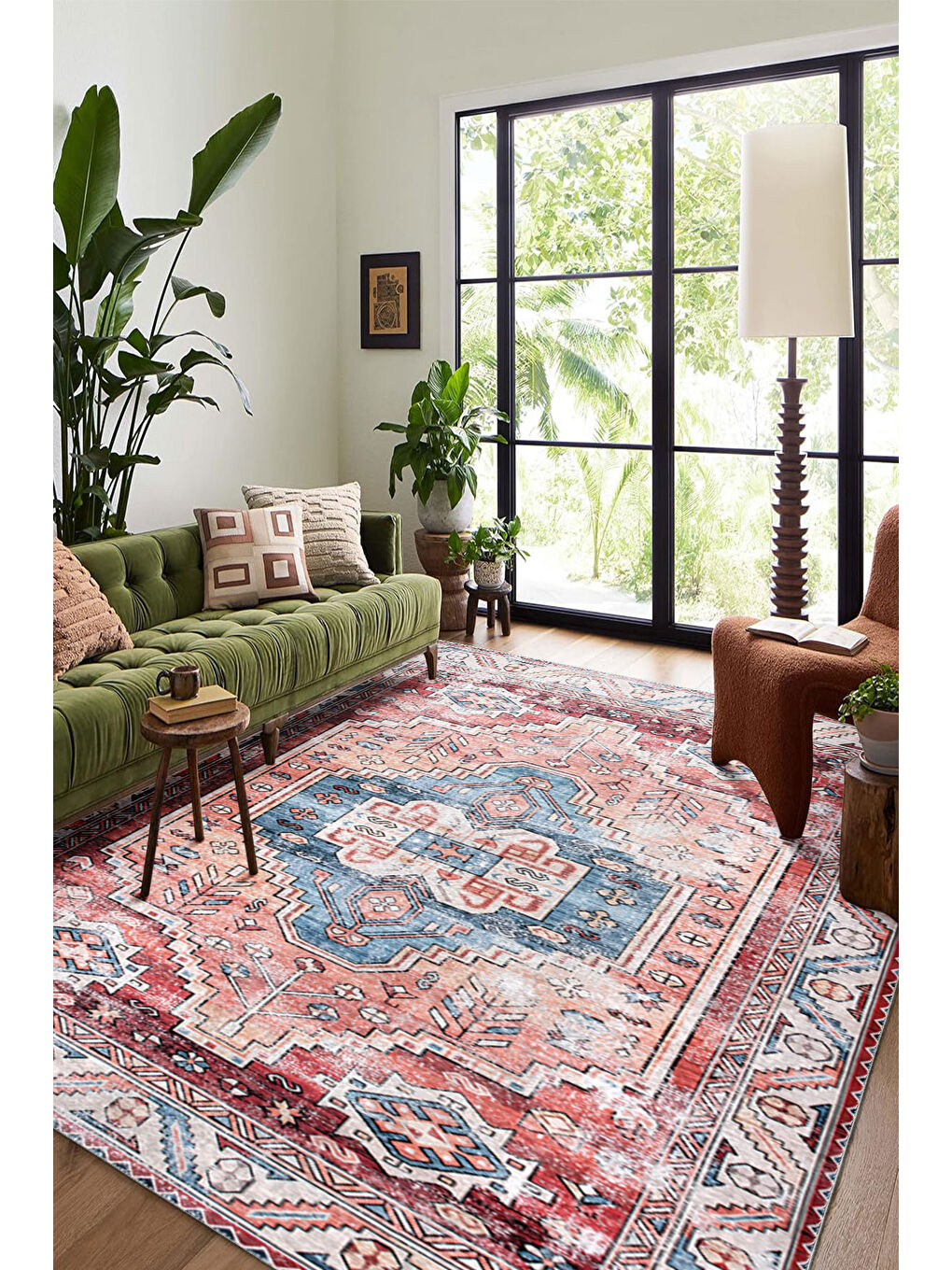 Kırmızı Dekoratif Özel Tasarım Yıkanabilir İnce Kaymaz Tabanlı Modern Halı KECE FR40-1