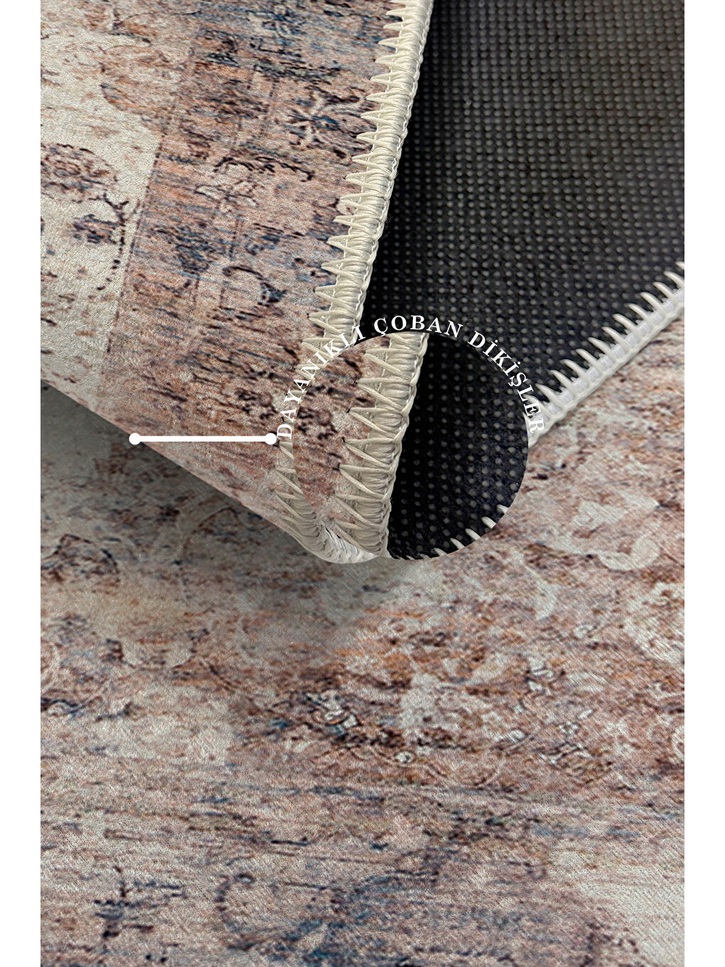 Bej Dekoratif Özel Tasarım Yıkanabilir İnce Kaymaz Tabanlı Modern Halı KECE FR38-3