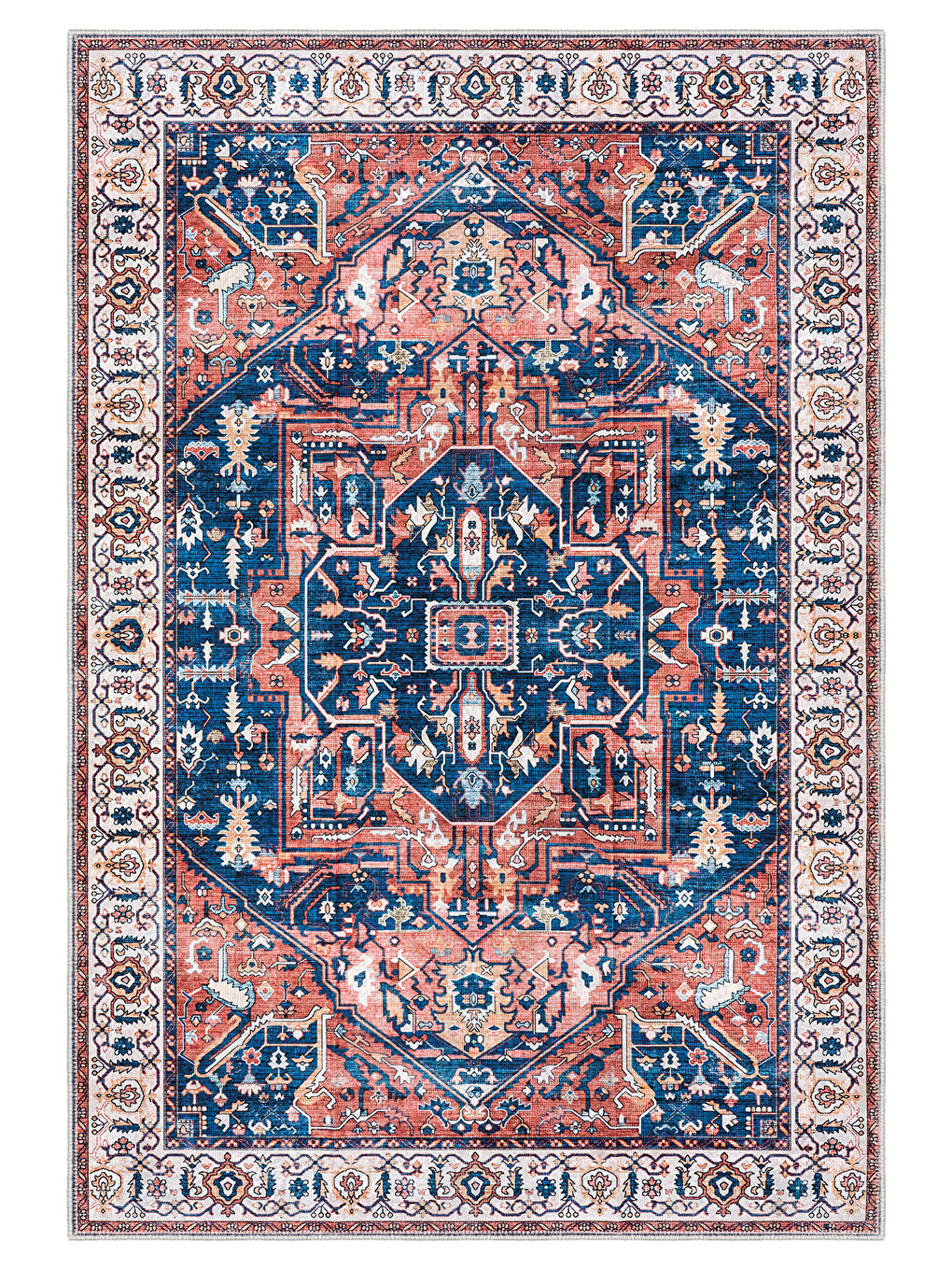 Mavi Dekoratif Özel Tasarım Yıkanabilir İnce Kaymaz Tabanlı Modern Halı KECE FR39