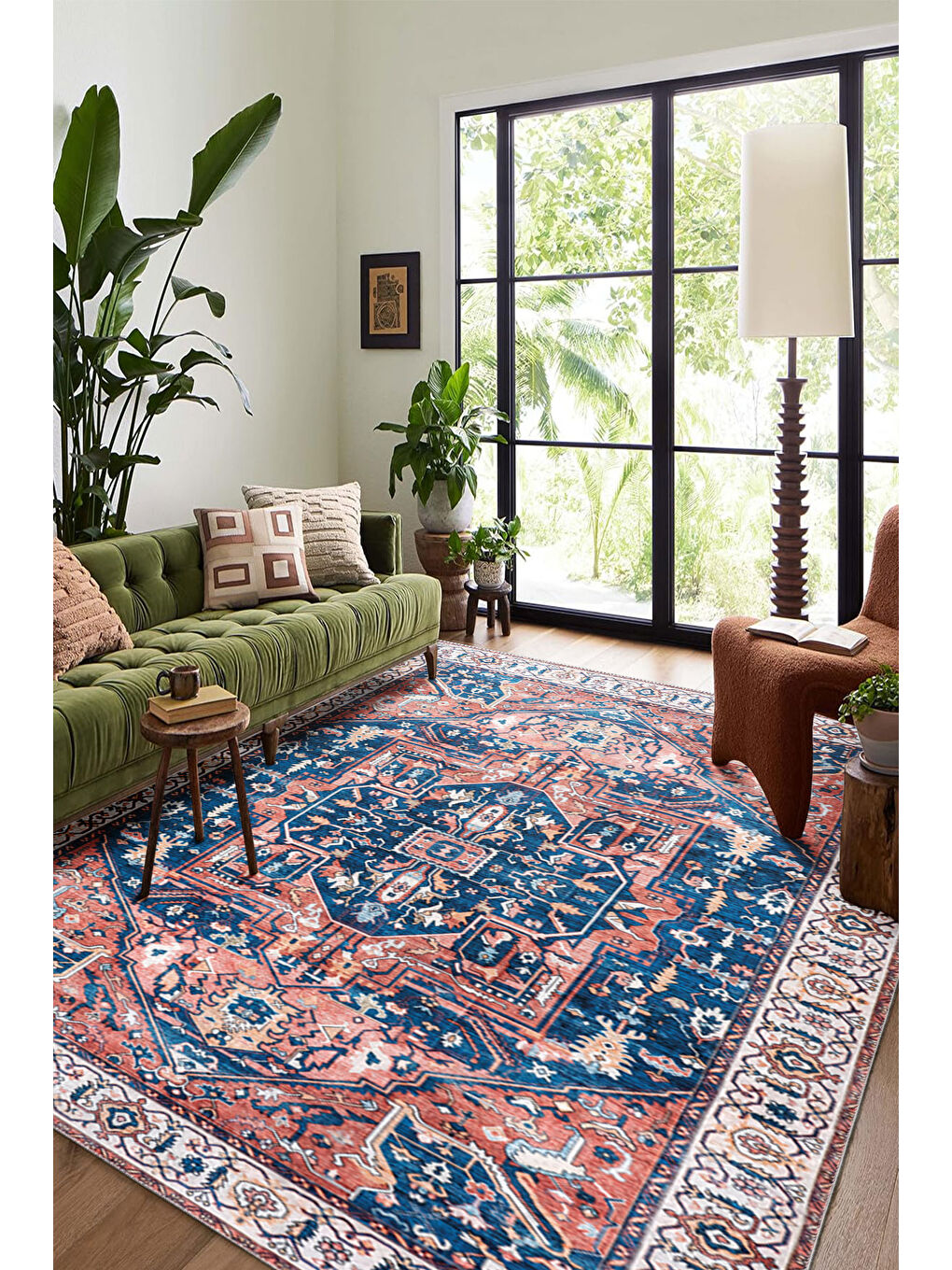 Mavi Dekoratif Özel Tasarım Yıkanabilir İnce Kaymaz Tabanlı Modern Halı KECE FR39-1