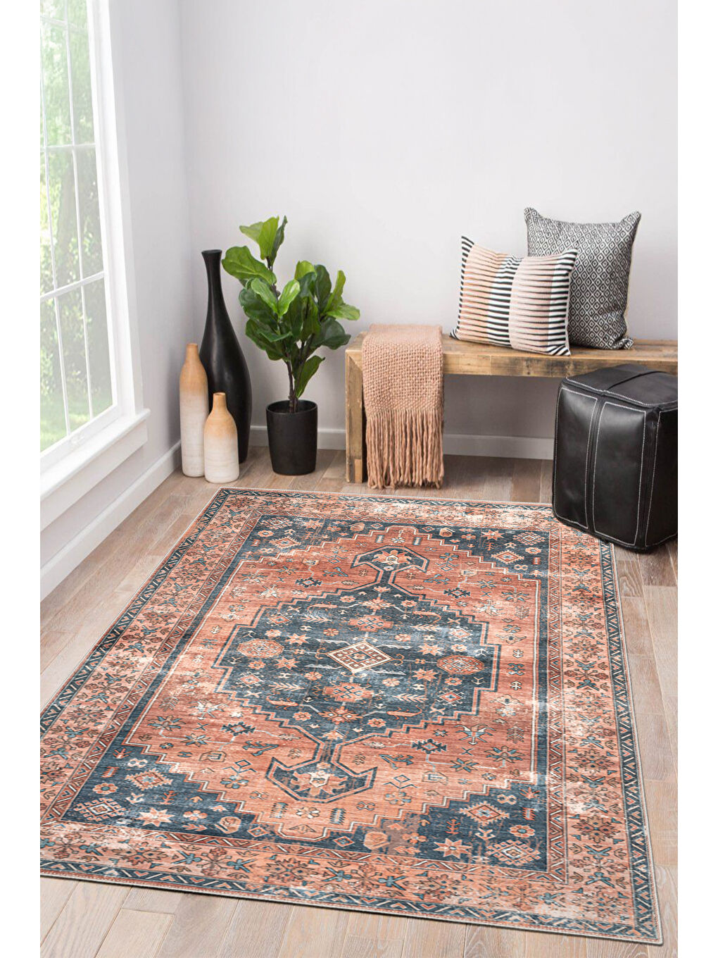 Kırmızı Dekoratif Özel Tasarım Yıkanabilir İnce Kaymaz Tabanlı Modern Halı KECE FR38-2