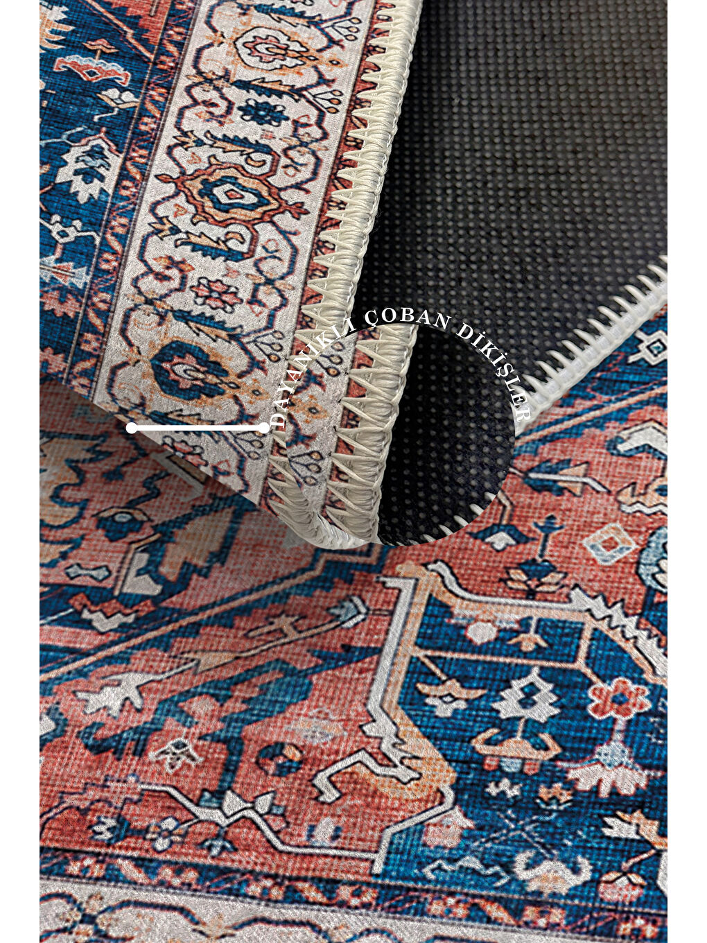 Mavi Dekoratif Özel Tasarım Yıkanabilir İnce Kaymaz Tabanlı Modern Halı KECE FR39-3