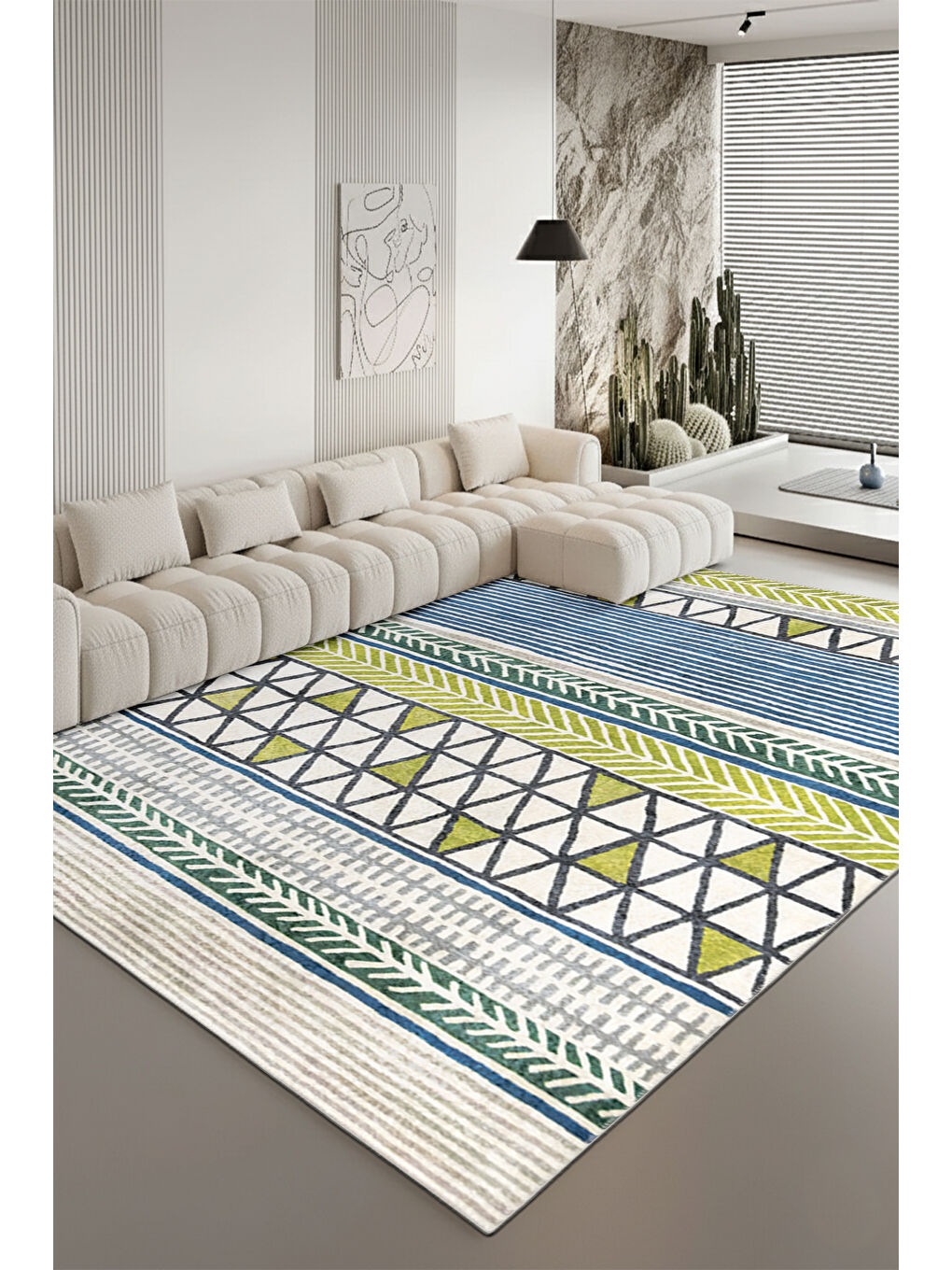 Beyaz Dekoratif Özel Tasarım Yıkanabilir İnce Kaymaz Tabanlı Modern Halı KECE FR37-2