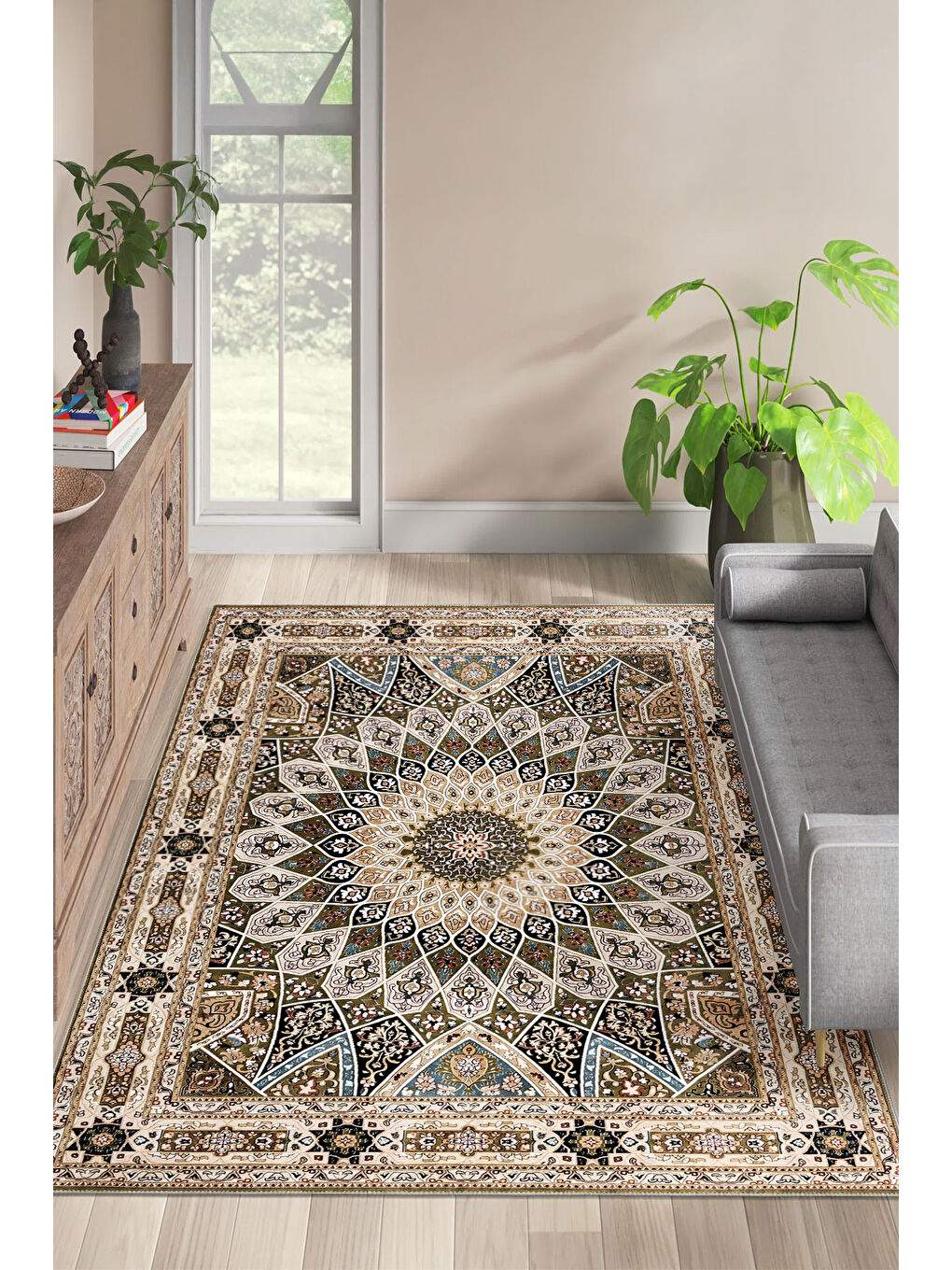 Kahverengi Dekoratif Özel Tasarım Yıkanabilir İnce Kaymaz Tabanlı Modern Halı KECE FR05-1