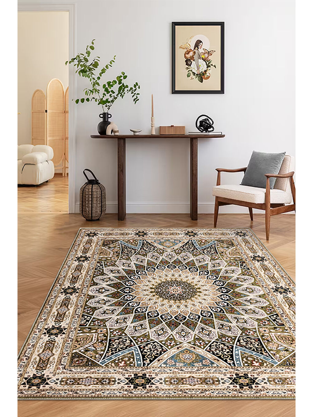 Kahverengi Dekoratif Özel Tasarım Yıkanabilir İnce Kaymaz Tabanlı Modern Halı KECE FR05-2