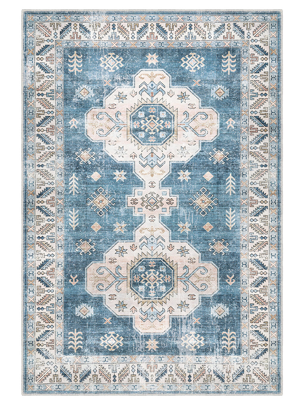 Mavi Dekoratif Özel Tasarım Yıkanabilir İnce Kaymaz Tabanlı Modern Halı KECE FR38