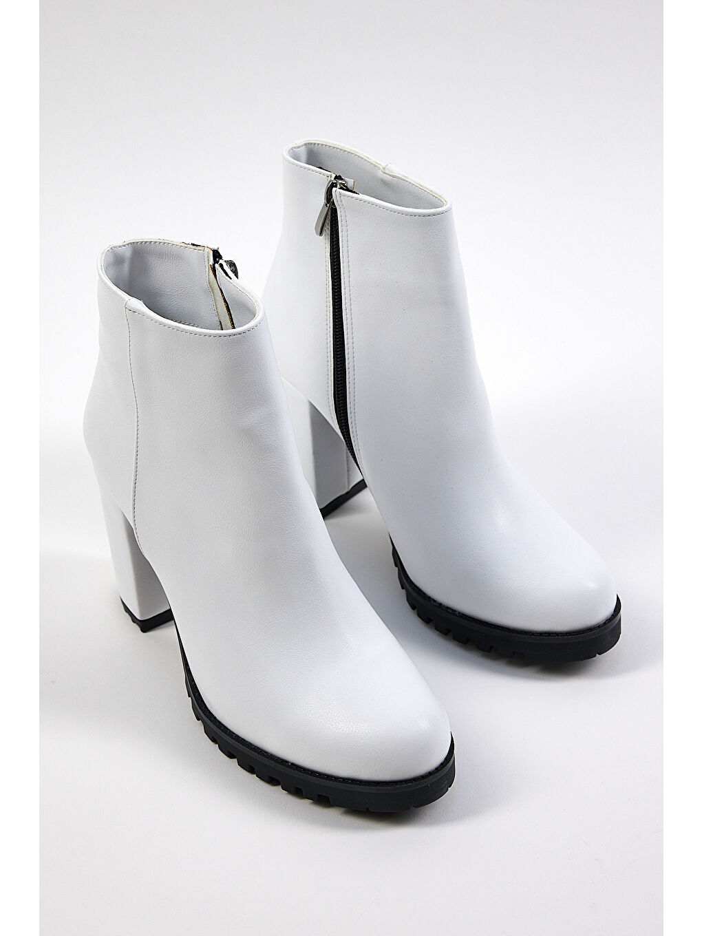 Kadın Beyaz Cilt Rahat Kalıp Fermuarlı Topuklu Bot-2