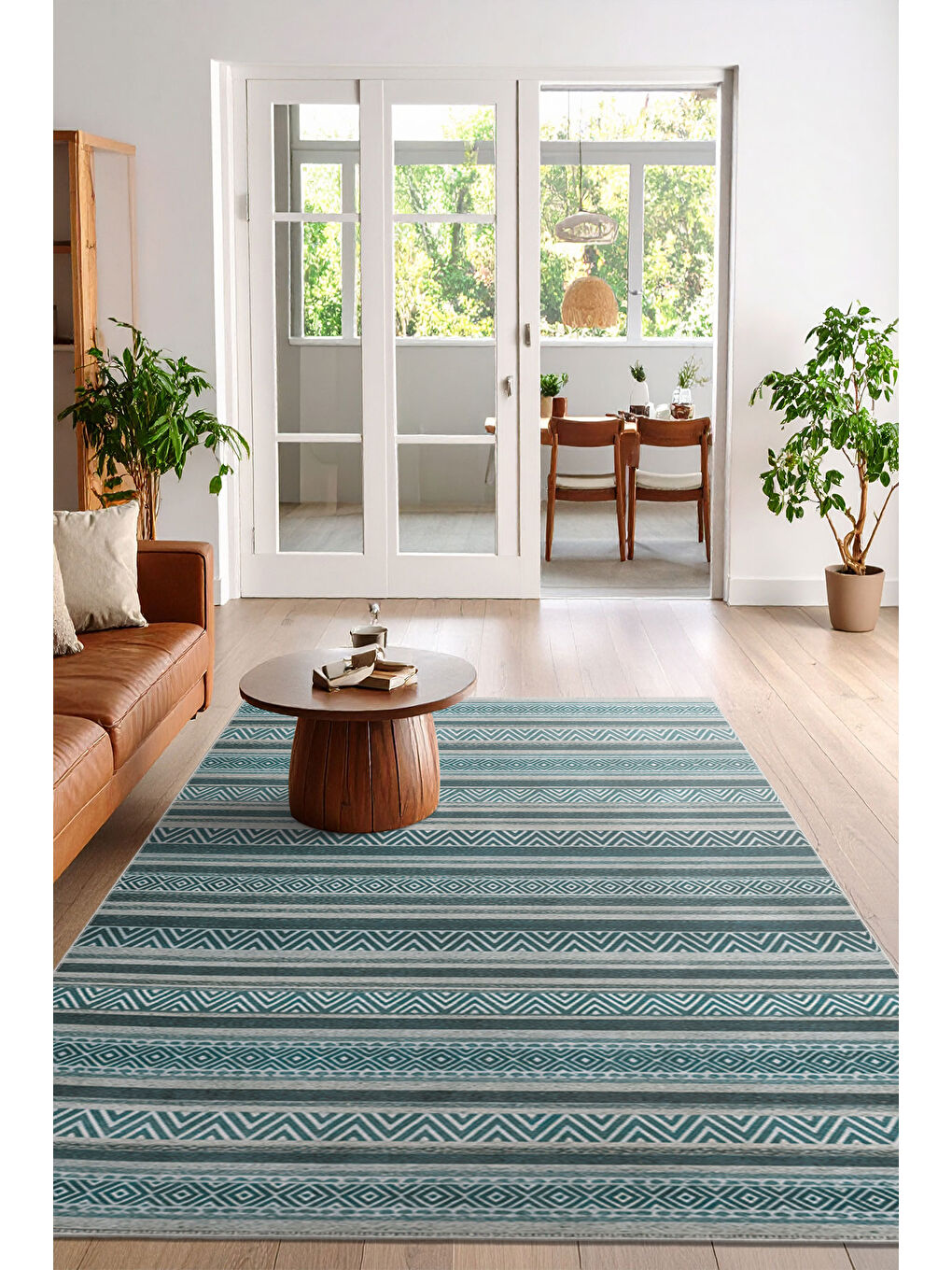 Mavi Dekoratif Özel Tasarım Yıkanabilir İnce Kaymaz Tabanlı Modern Halı KECE FR35-1