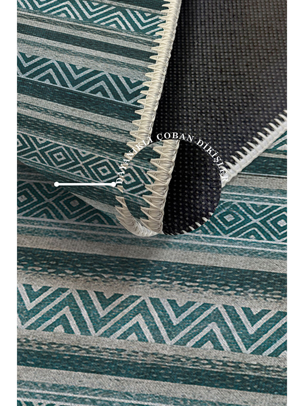 Mavi Dekoratif Özel Tasarım Yıkanabilir İnce Kaymaz Tabanlı Modern Halı KECE FR35-3