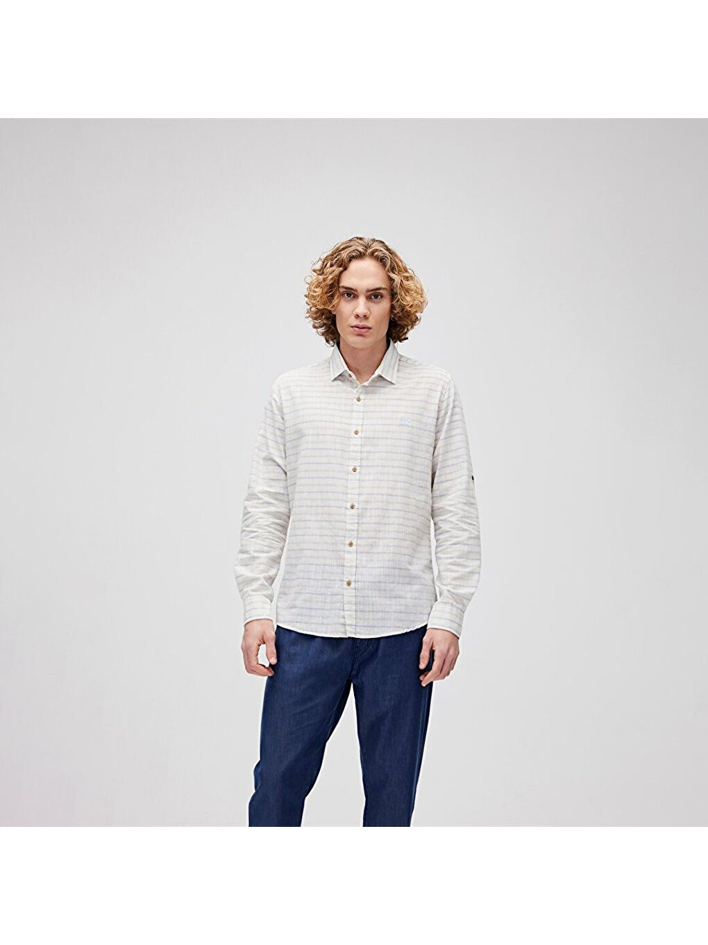 Marshall Erkek Mavi Klasik Yaka Gömlek