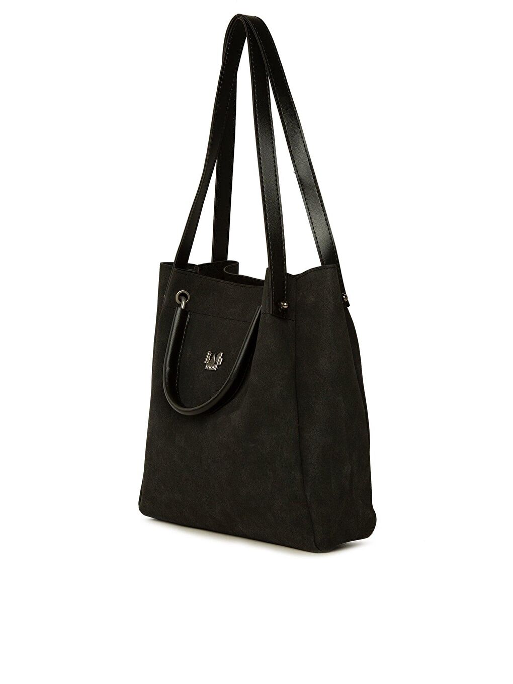 Siyah Demir Tutmalı Garnili Büyük Nubuk Çanta-1