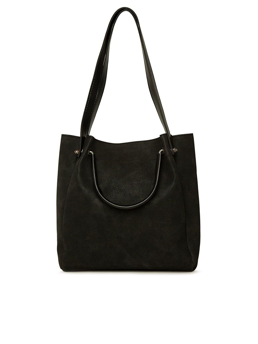 Siyah Demir Tutmalı Garnili Büyük Nubuk Çanta-2