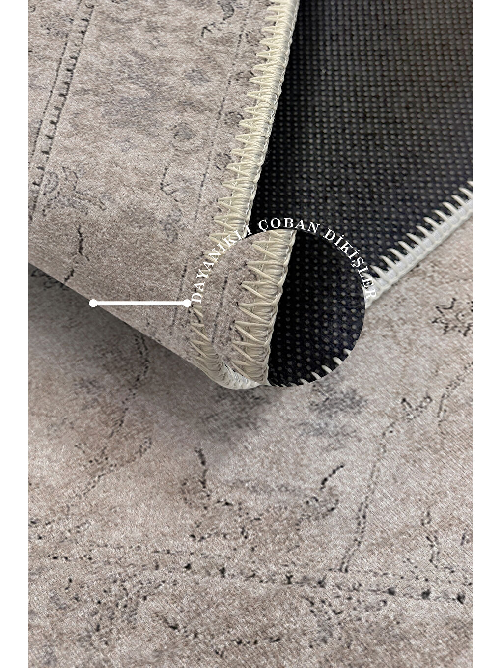 Bej Dekoratif Özel Tasarım Yıkanabilir İnce Kaymaz Tabanlı Modern Halı KECE FR04-3