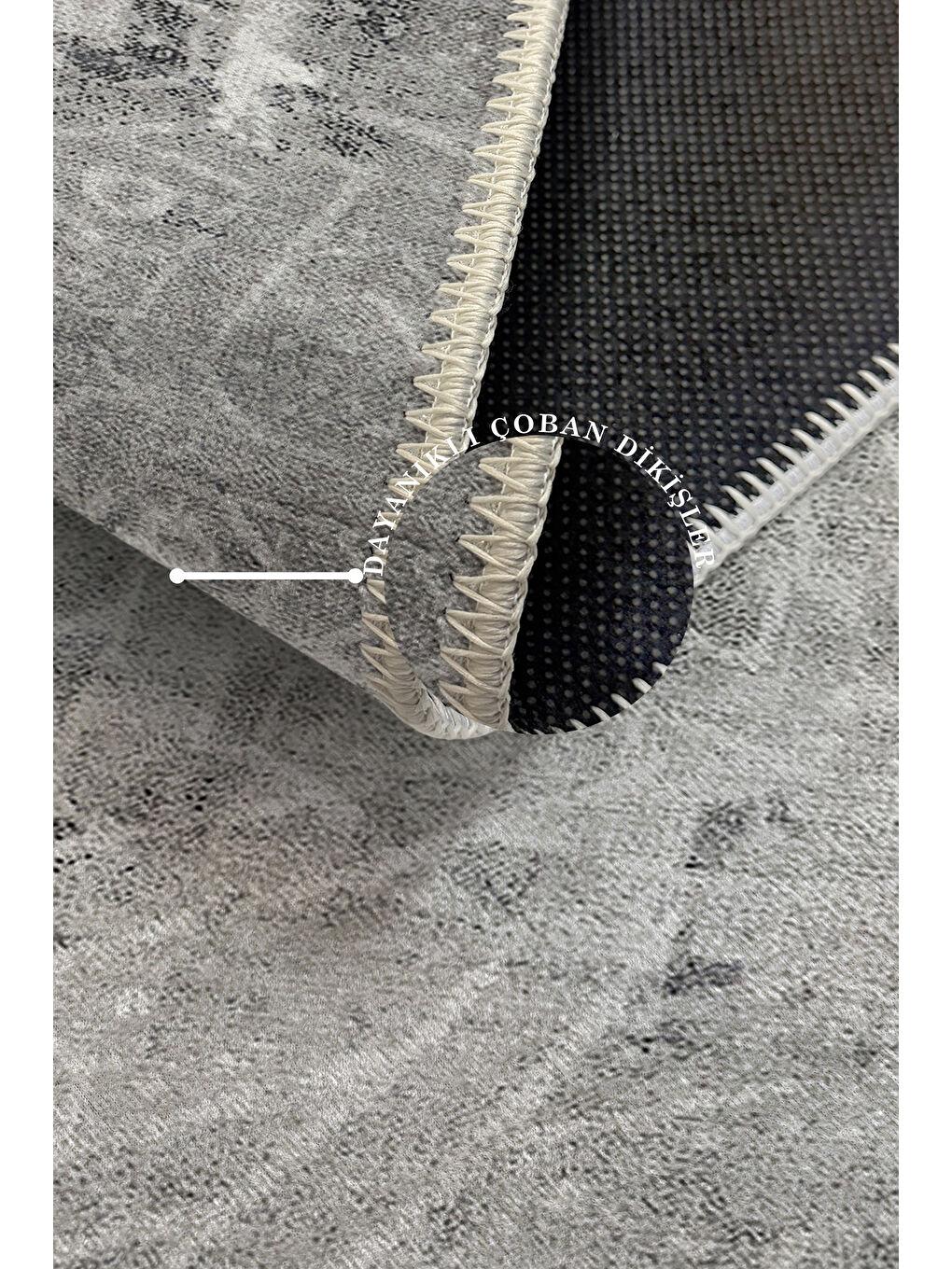 Gri Dekoratif Özel Tasarım Yıkanabilir İnce Kaymaz Tabanlı Modern Halı KECE FR02-3