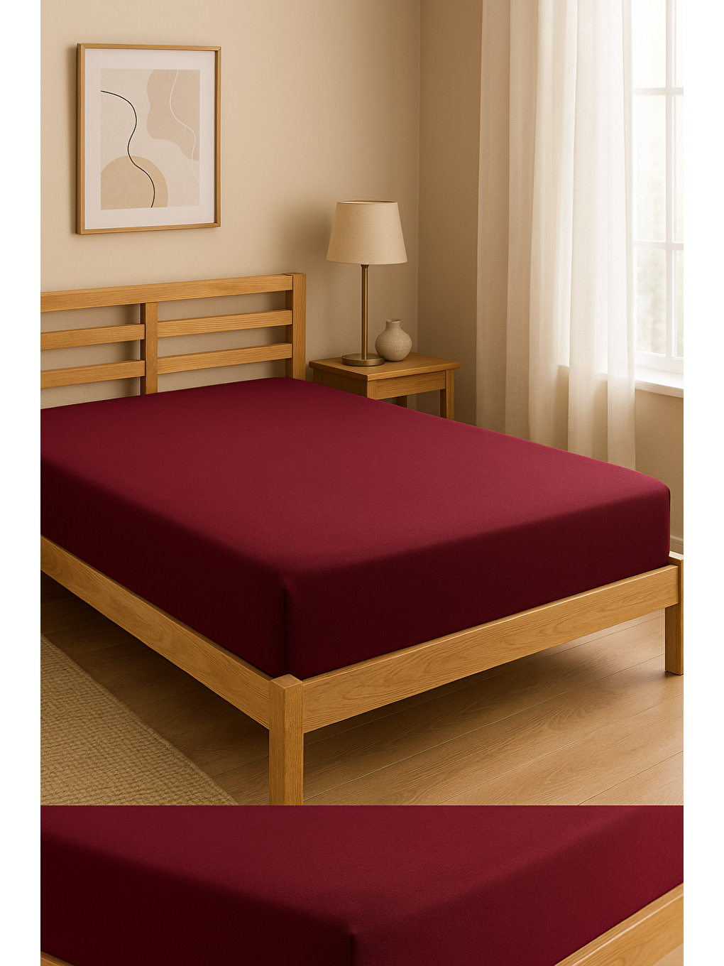 Penye Lastikli Çarşaf Pamuklu Jersey Battal Kişilik 180x200cm Bordo-1