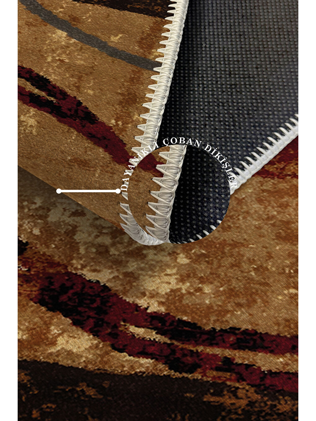 Bej Dekoratif Özel Tasarım Yıkanabilir İnce Kaymaz Tabanlı Modern Halı KECE FR03-3