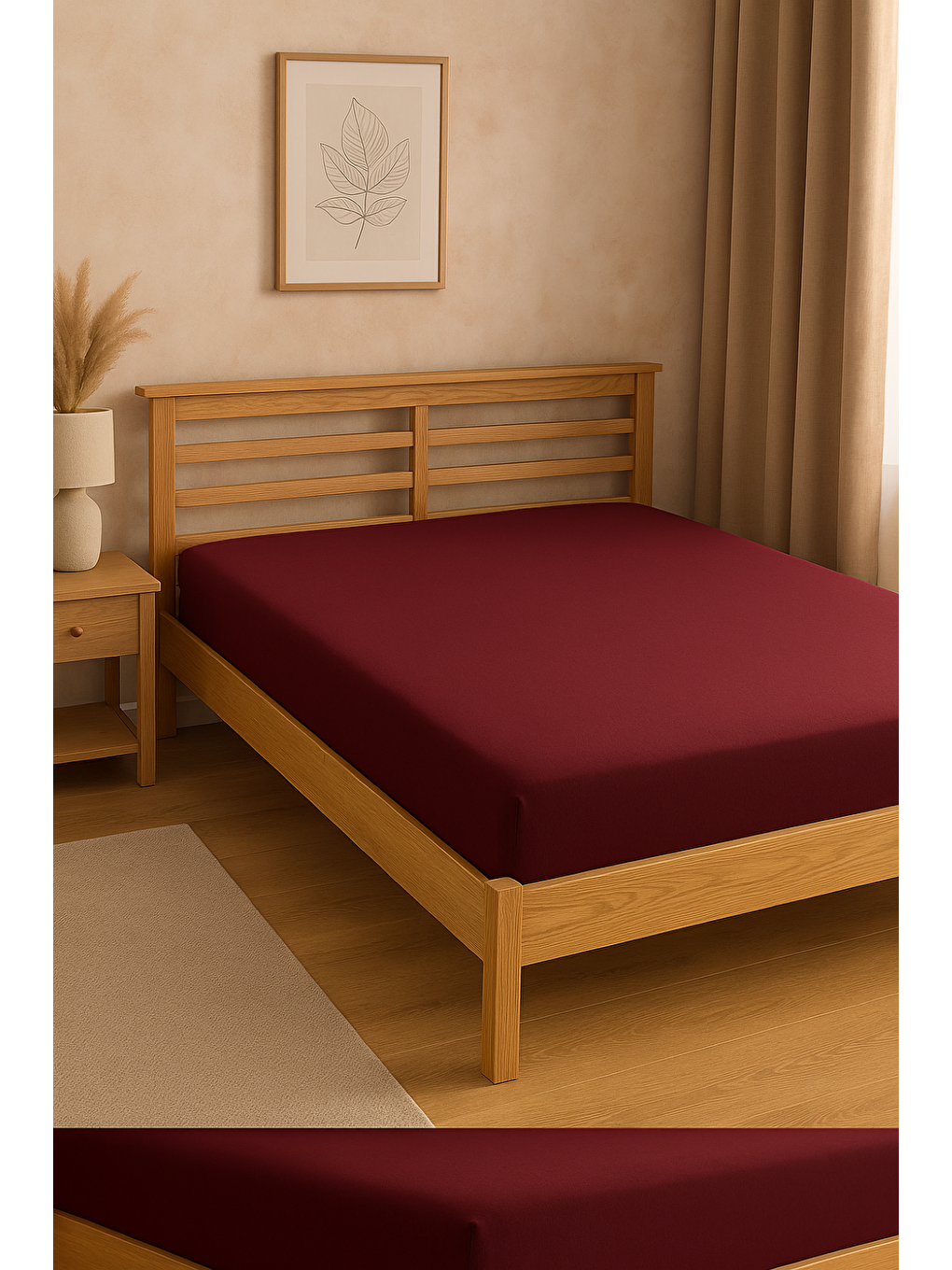 Penye Lastikli Çarşaf Pamuklu Jersey Battal Kişilik 180x200cm Bordo-2