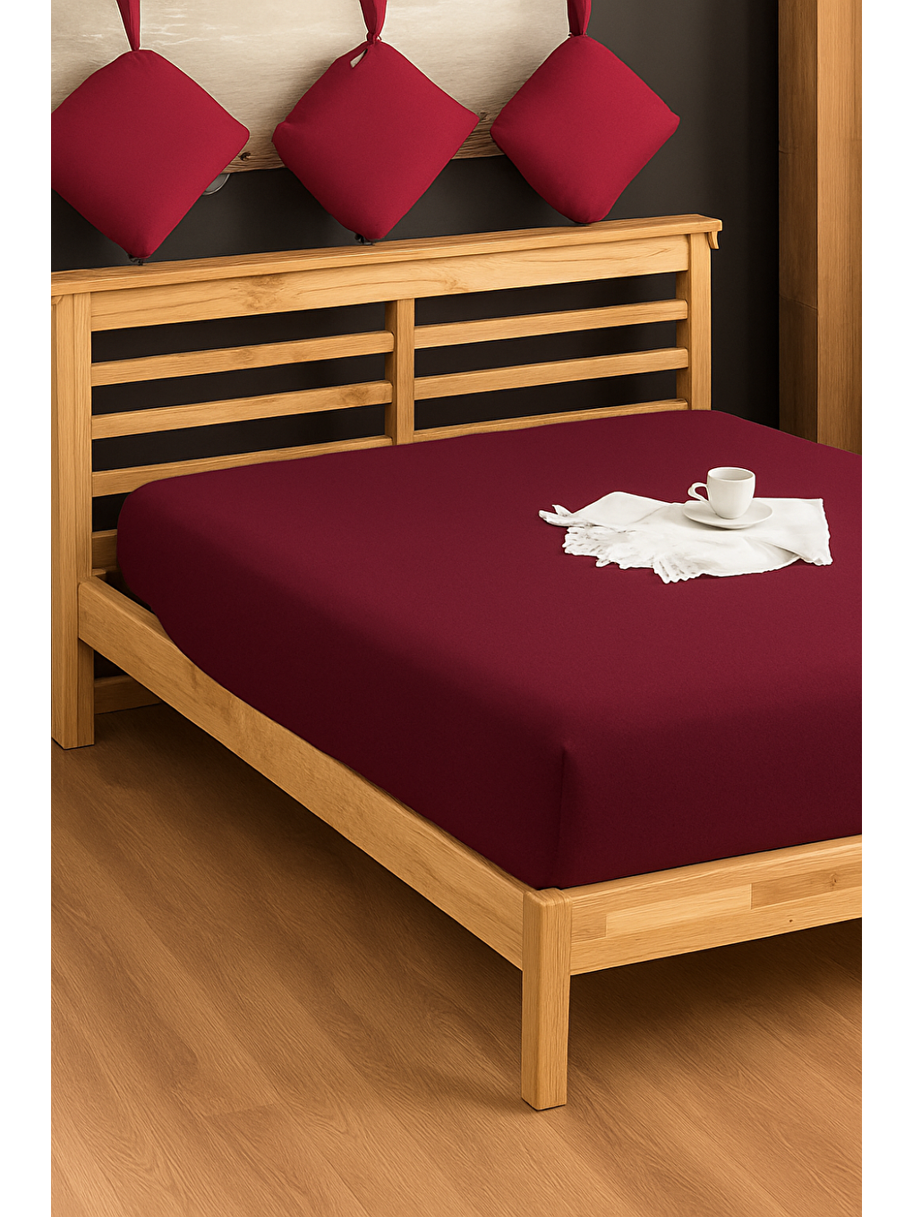 Penye Lastikli Çarşaf Pamuklu Jersey Battal Kişilik 180x200cm Bordo-3