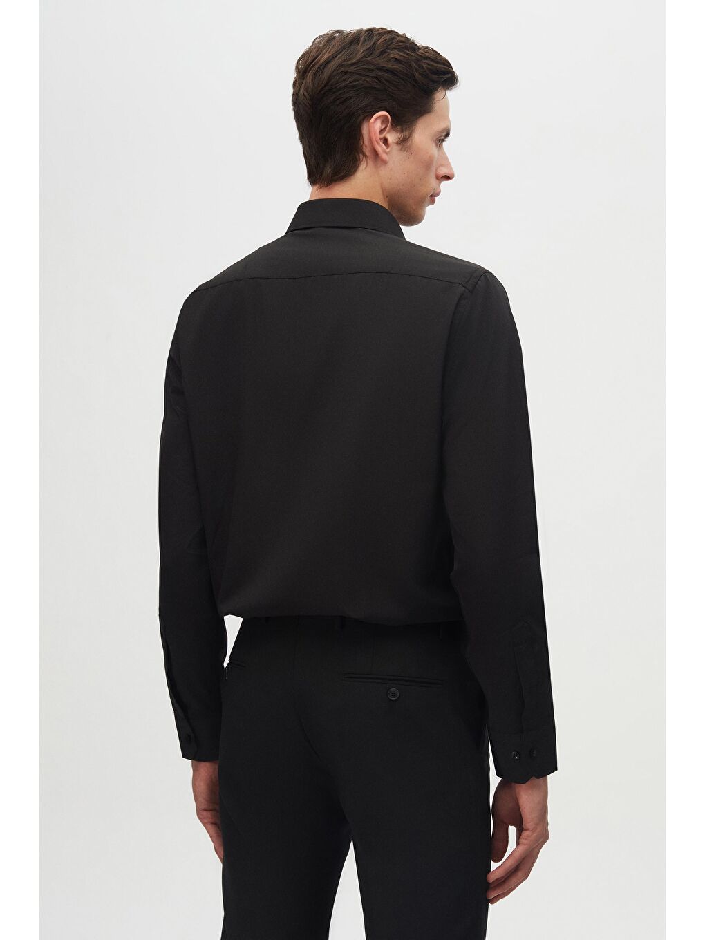 Slim Fit Siyah İtalyan Yaka Dar Kesim Klasik Kravatlık Uzun Kol Kolay Ütülenebilir Gömlek-3