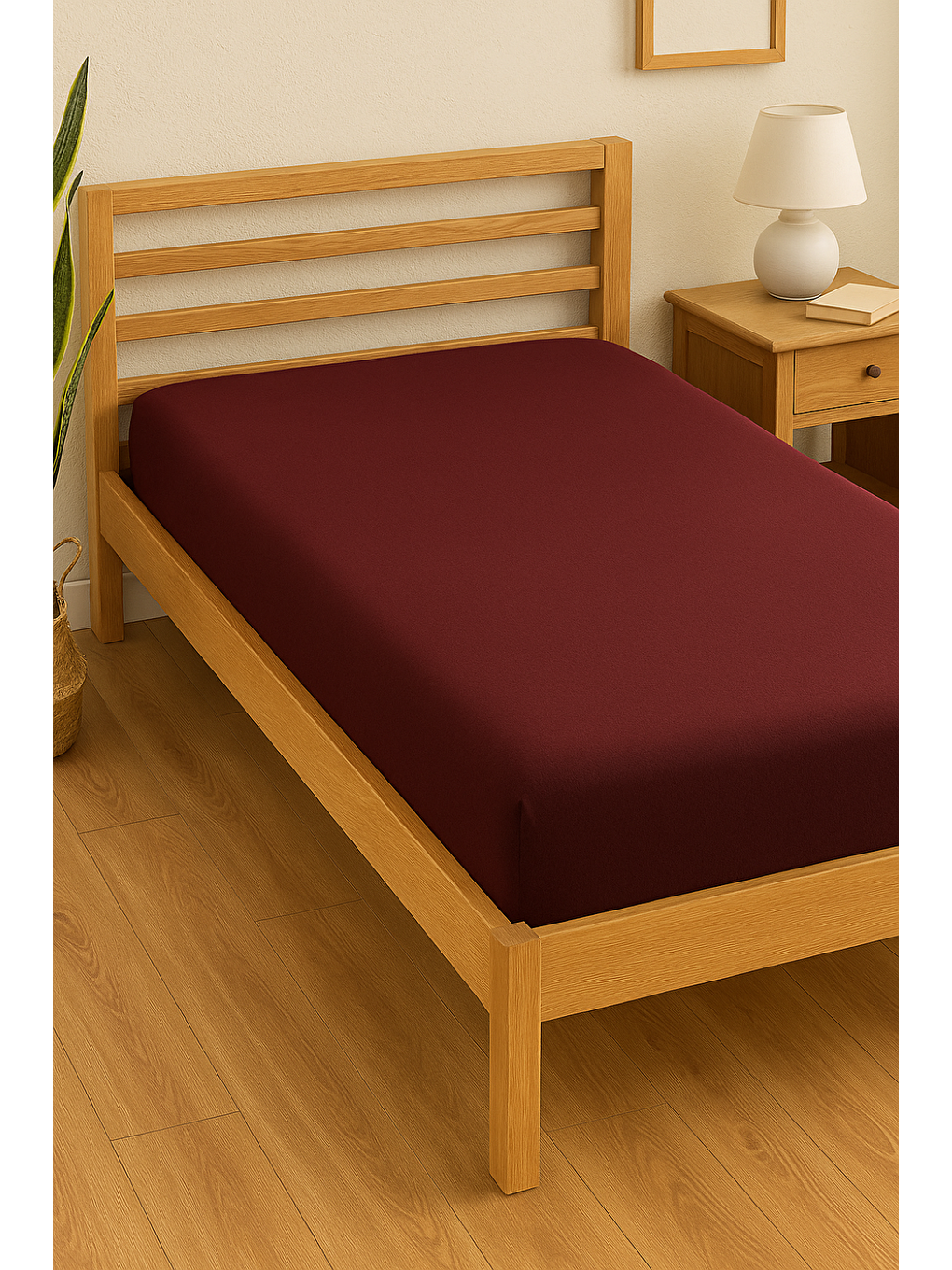 Penye Lastikli Çarşaf Pamuklu Jersey Battal Kişilik 180x200cm Bordo-5