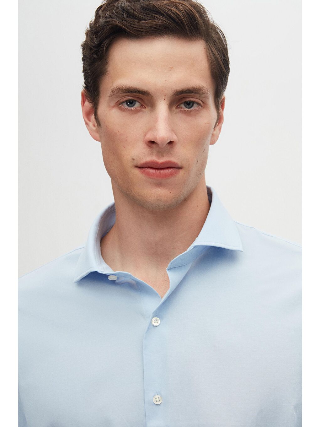 Slim Fit Açık Mavi Klasik Kravatlık Uzun Kol Kolay Ütülenebilir Gömlek-2