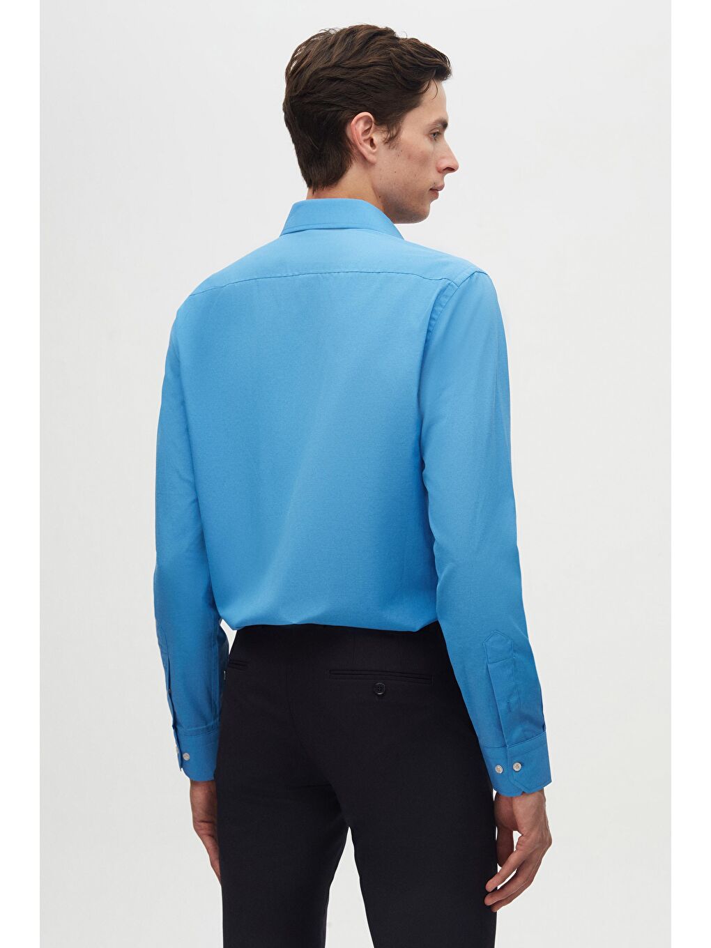 Slim Fit Mavi İtalyan Yaka Dar Kesim Klasik Kravatlık Uzun Kol Kolay Ütülenebilir Gömlek-5