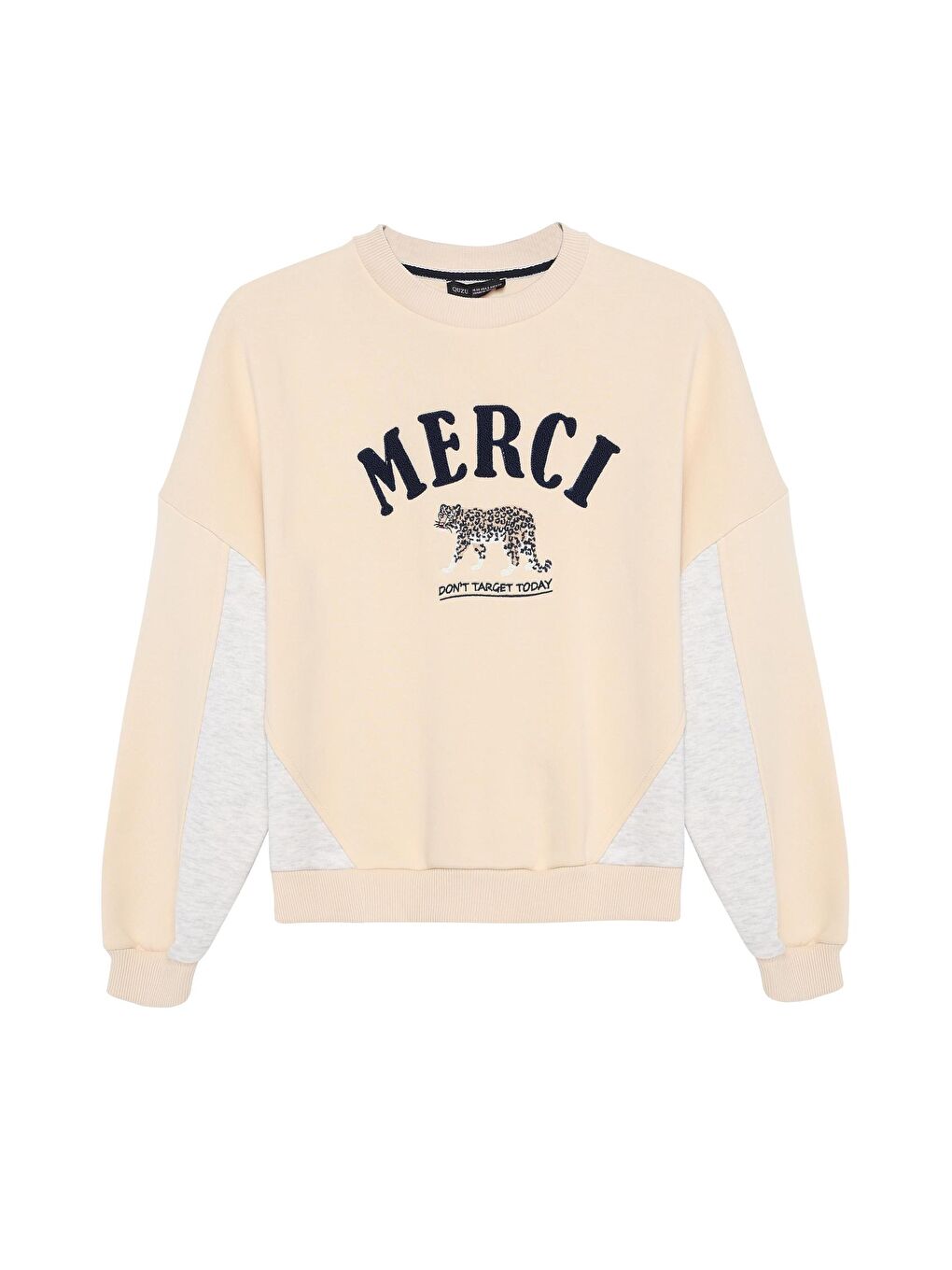 QUZU Bej Baskı Detaylı Sweatshirt Bej