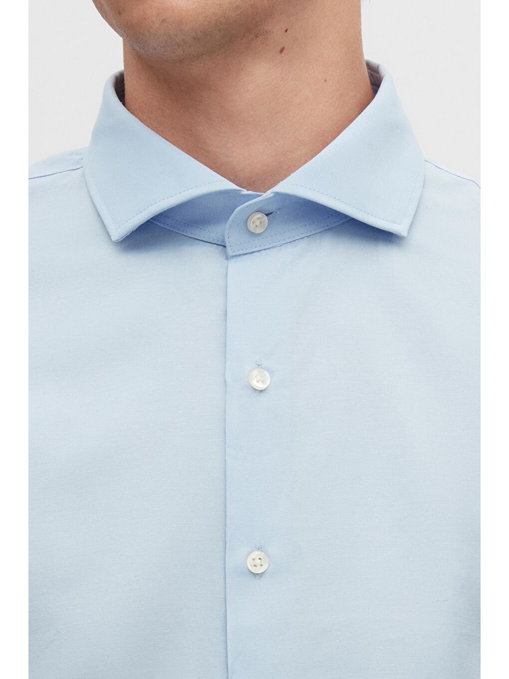 Slim Fit Açık Mavi Klasik Kravatlık Uzun Kol Kolay Ütülenebilir Gömlek-3