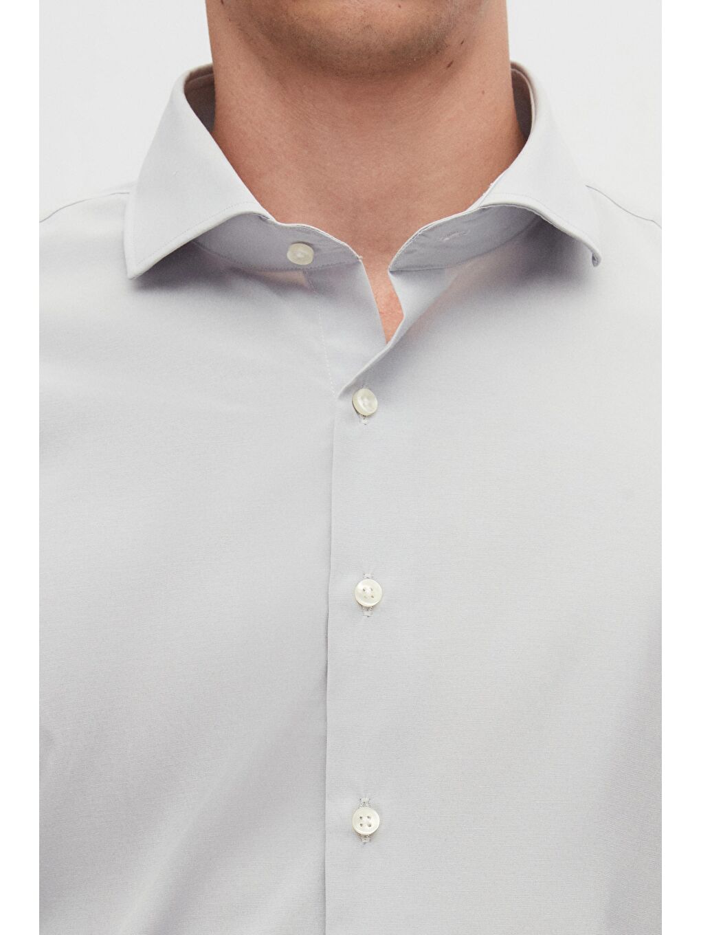 Slim Fit Gri İtalyan Yaka Dar Kesim Klasik Kravatlık Uzun Kol Kolay Ütülenebilir Gömlek-3
