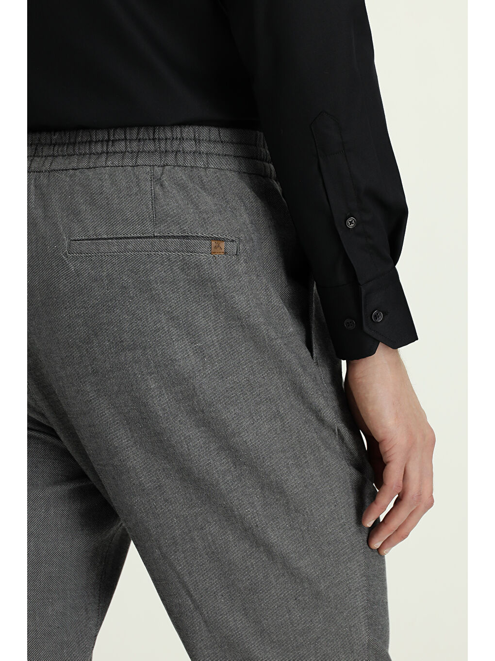 Gri Slim Fit Dar Kesim Desenli Beli Lastikli İpli Elastanlı Pantolon-4