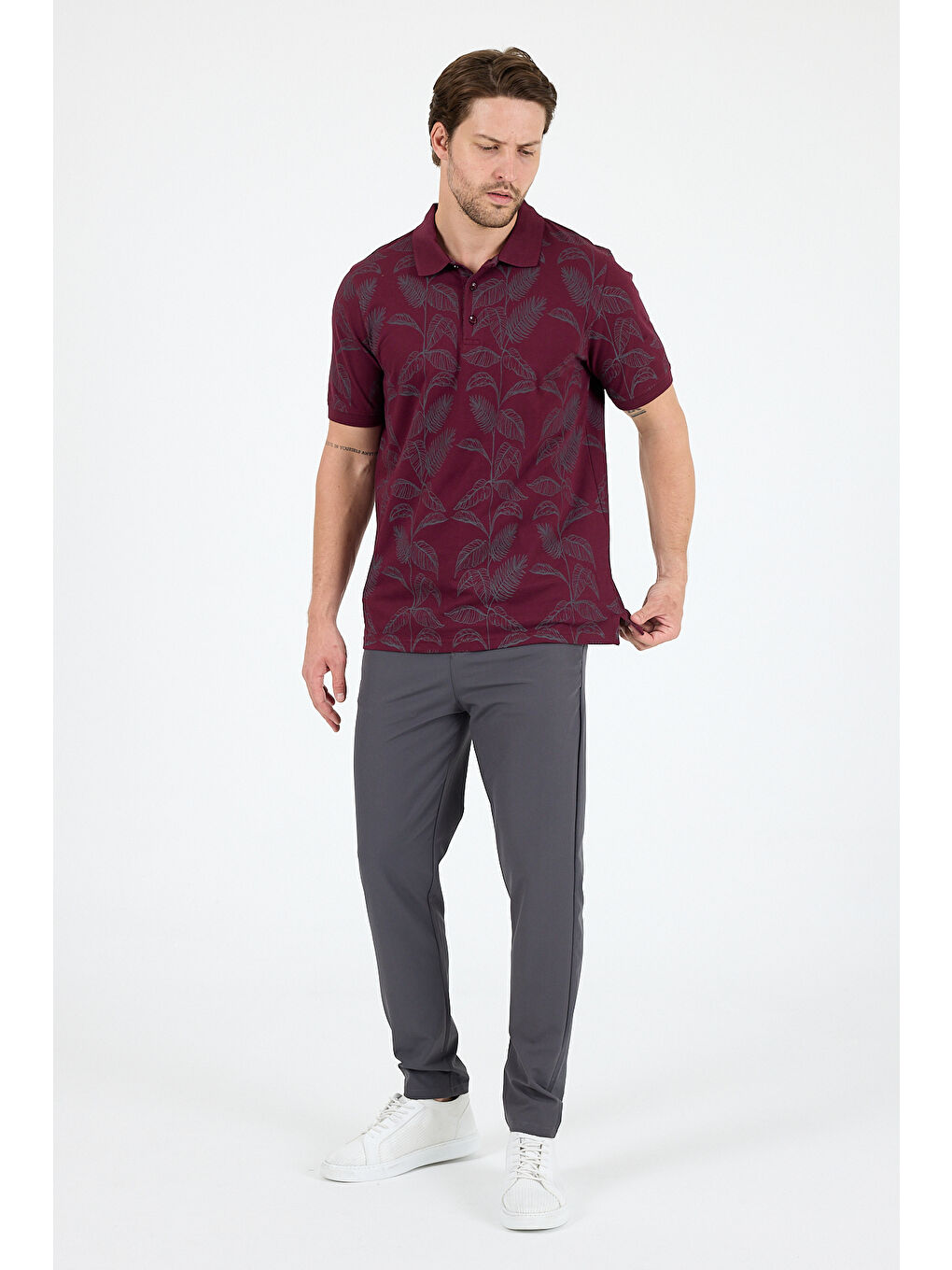 Mürdüm Erkek Polo Yaka Desenli Tişört – %95 Pamuk %5 Elastan – Şık, Esnek ve Rahat Kısa Kollu Tişört 0033-2