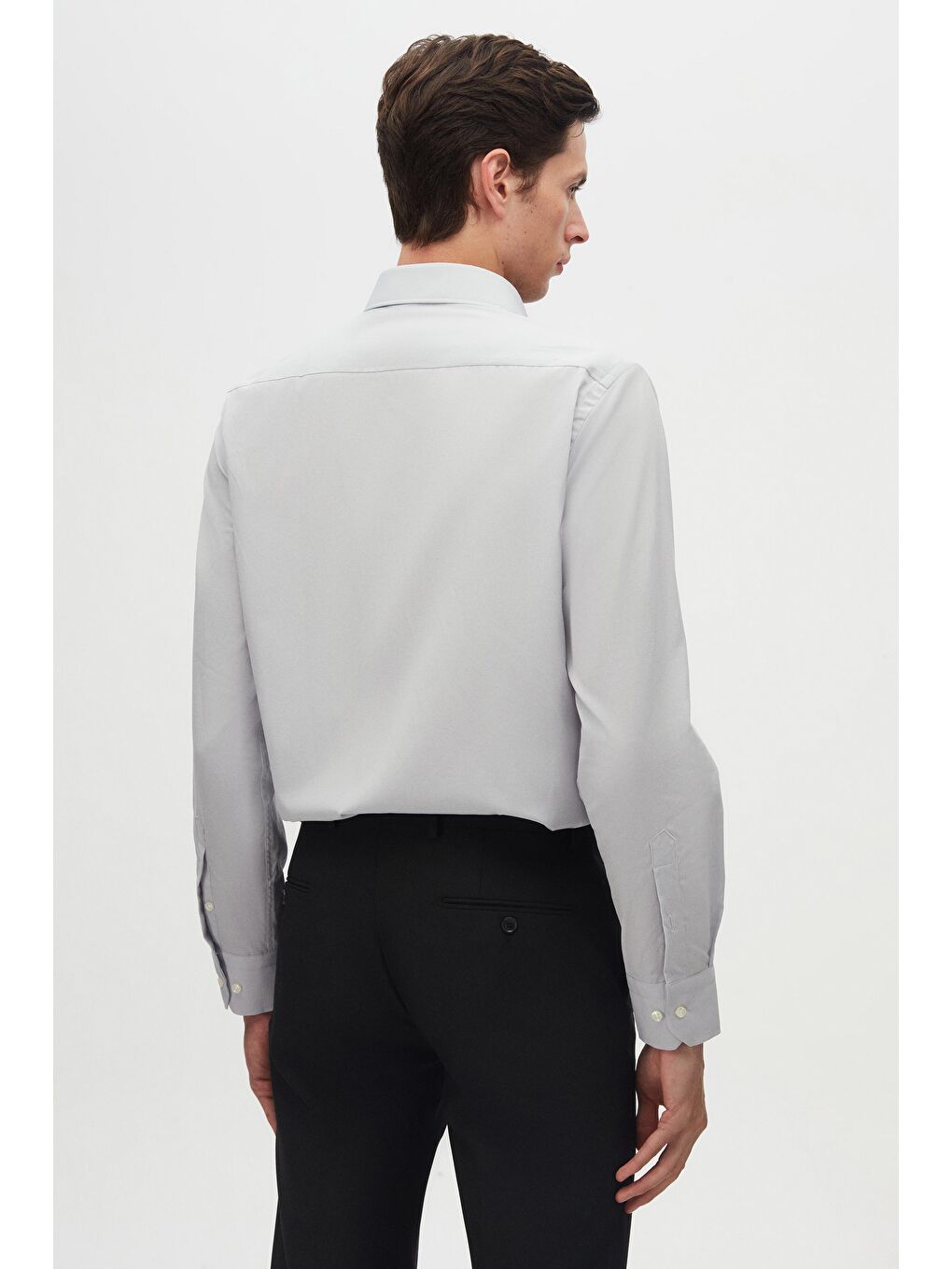 Slim Fit Gri İtalyan Yaka Dar Kesim Klasik Kravatlık Uzun Kol Kolay Ütülenebilir Gömlek-5