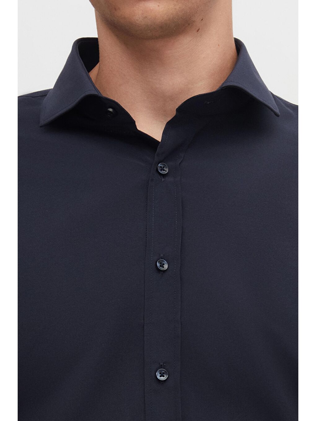 Slim Fit Lacivert Klasik Kravatlık Uzun Kol Kolay Ütülenebilir Gömlek-3