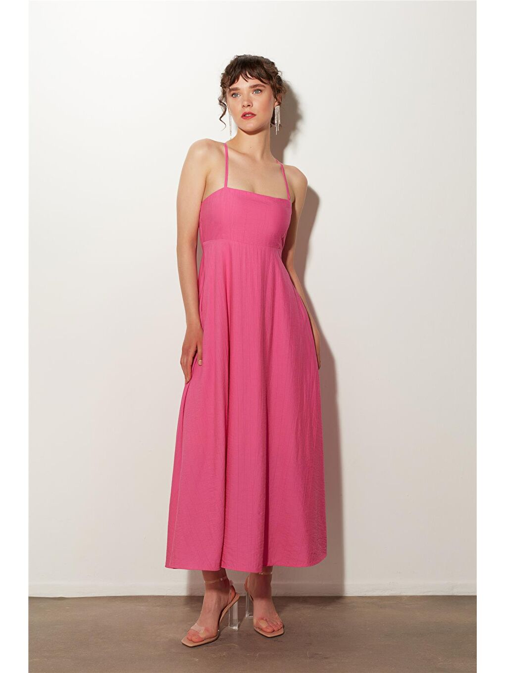 Sherin Pembe Kare Yaka Uzun Elbise SS23D4792PE - 1