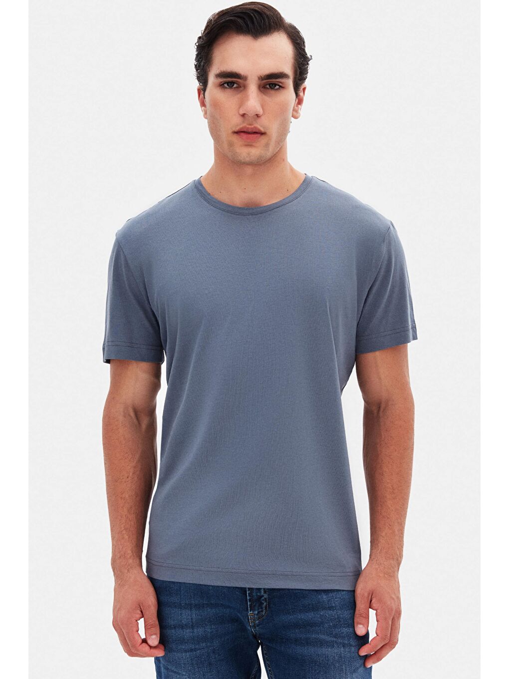 Gri Relaxed Fit Füme %100 Pamuk T-Shirt