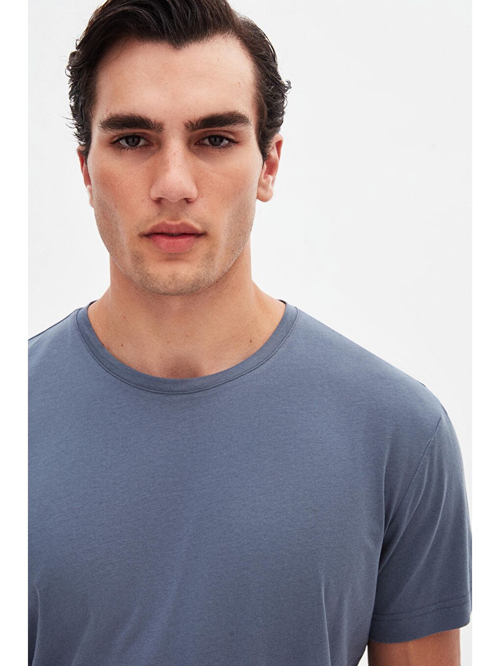 Gri Relaxed Fit Füme %100 Pamuk T-Shirt-1