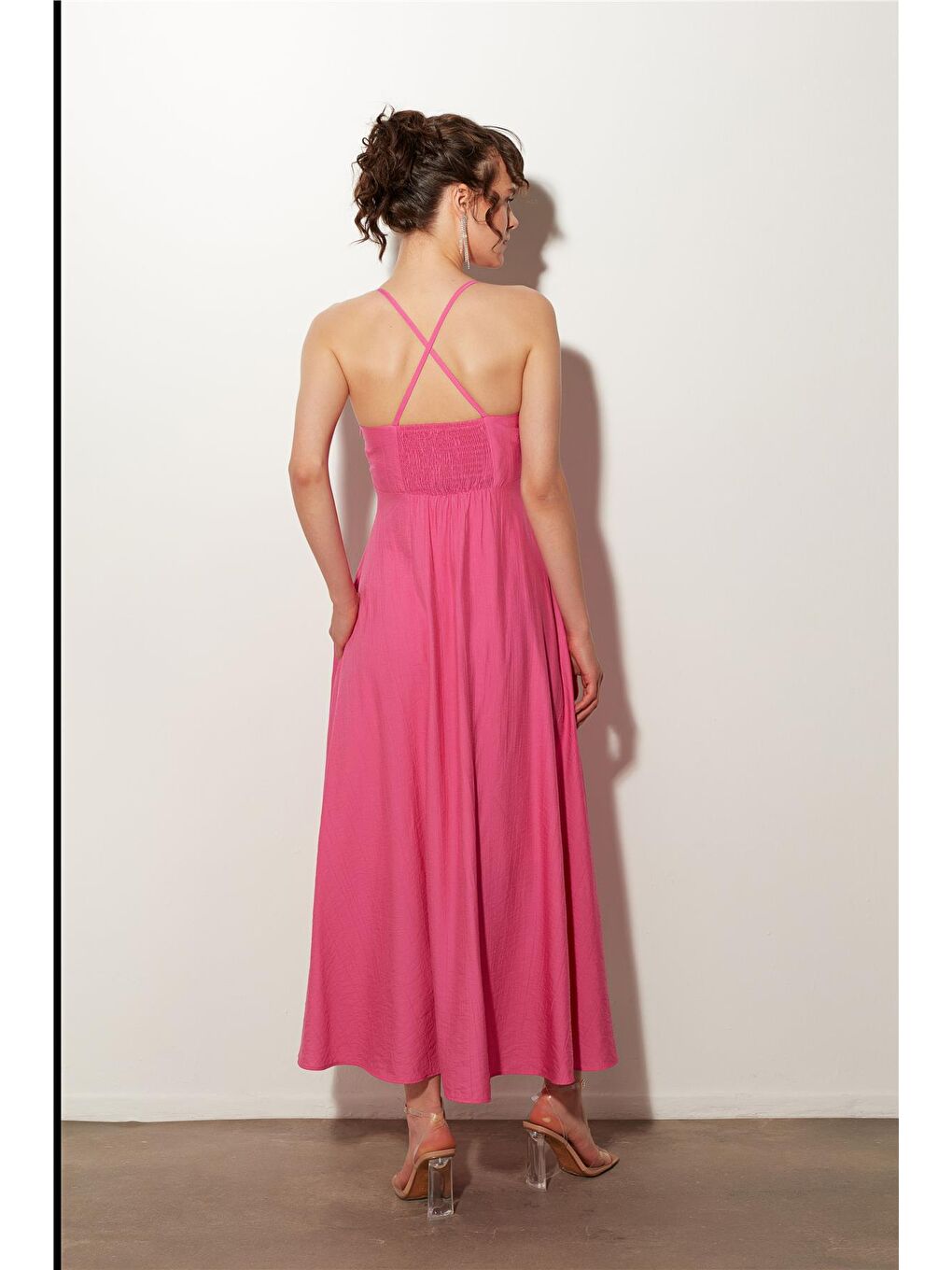 Sherin Pembe Kare Yaka Uzun Elbise SS23D4792PE - 3