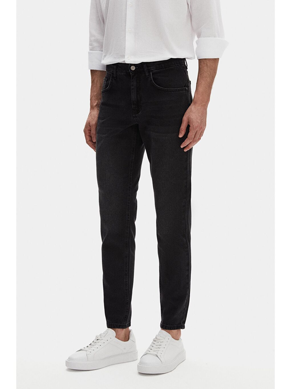 Comfort Fit Antrasit Düz Jean Jean Beş Cepli Elastanlı Yıkamalı Denim Pantolon