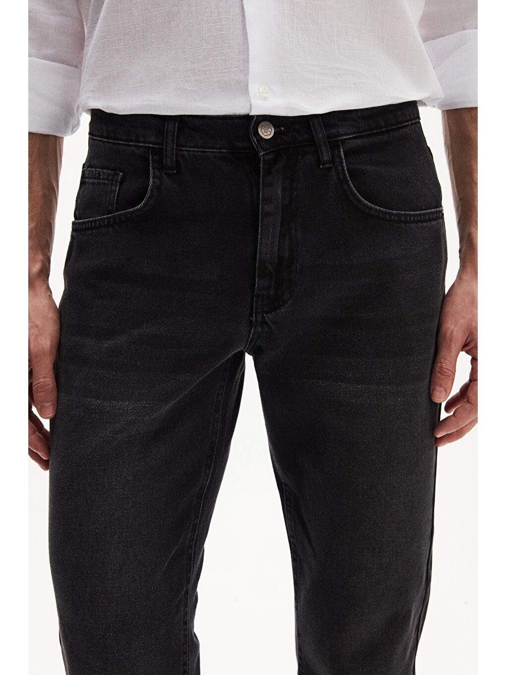 Comfort Fit Antrasit Düz Jean Jean Beş Cepli Elastanlı Yıkamalı Denim Pantolon-1