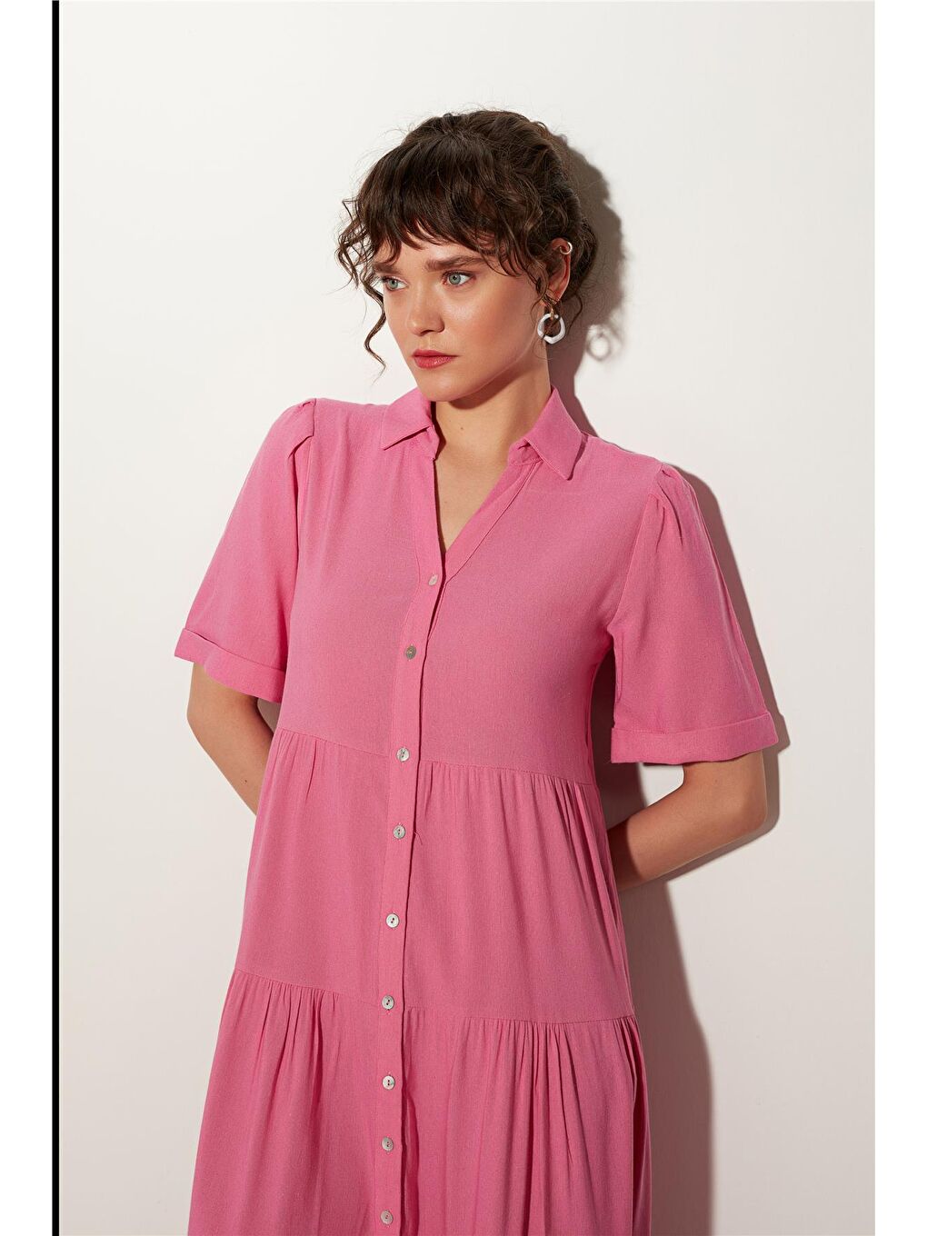 Pembe V Yaka Midi Elbise SS23D4788PE-1