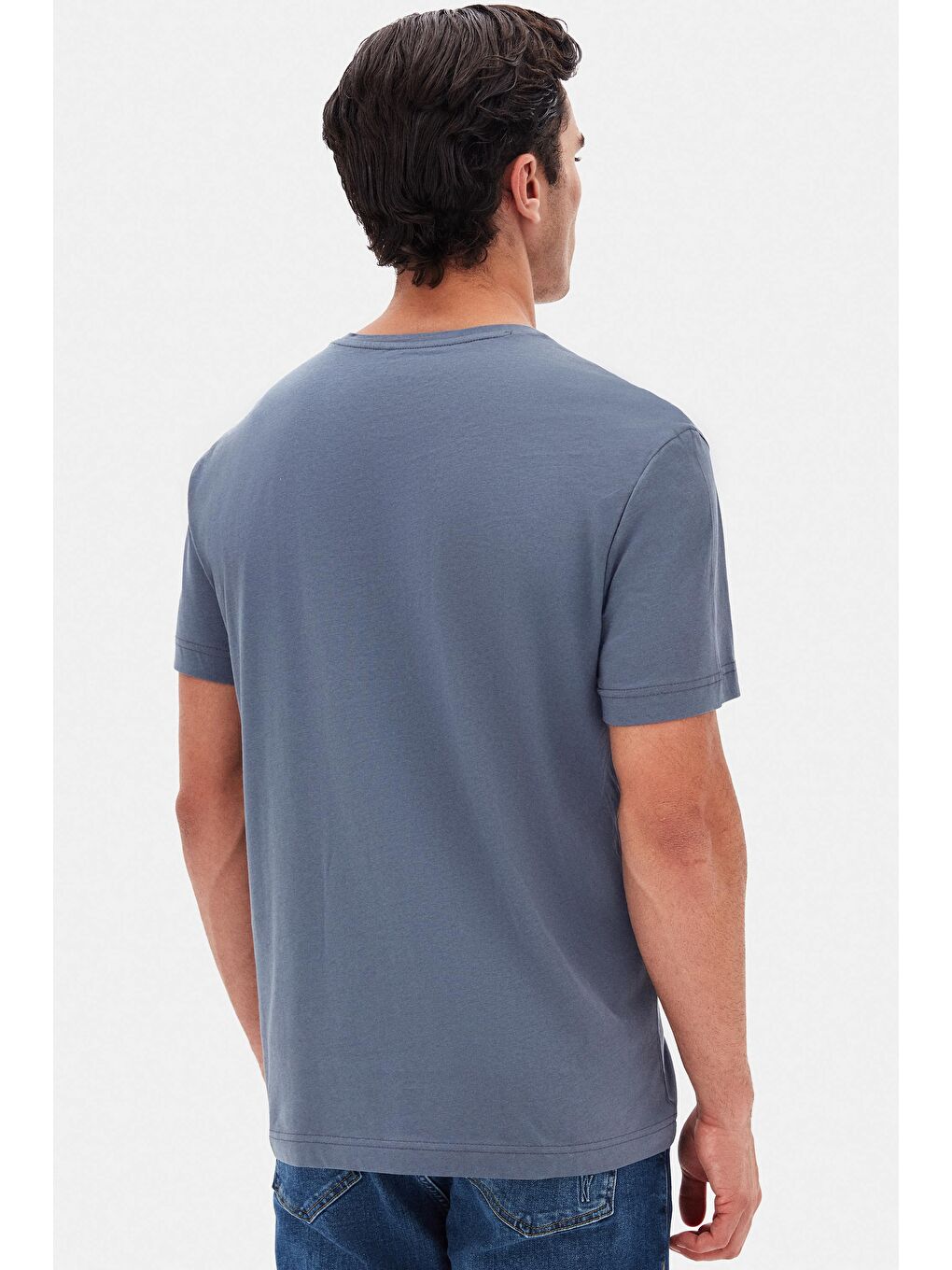 Gri Relaxed Fit Füme %100 Pamuk T-Shirt-3