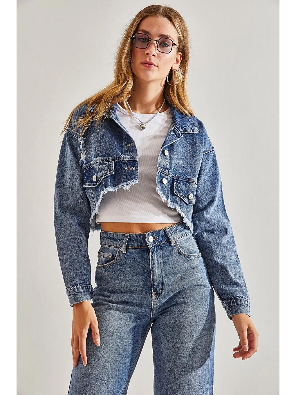 Mavi Kadın Yırtık Desenli Denim Ceket-2