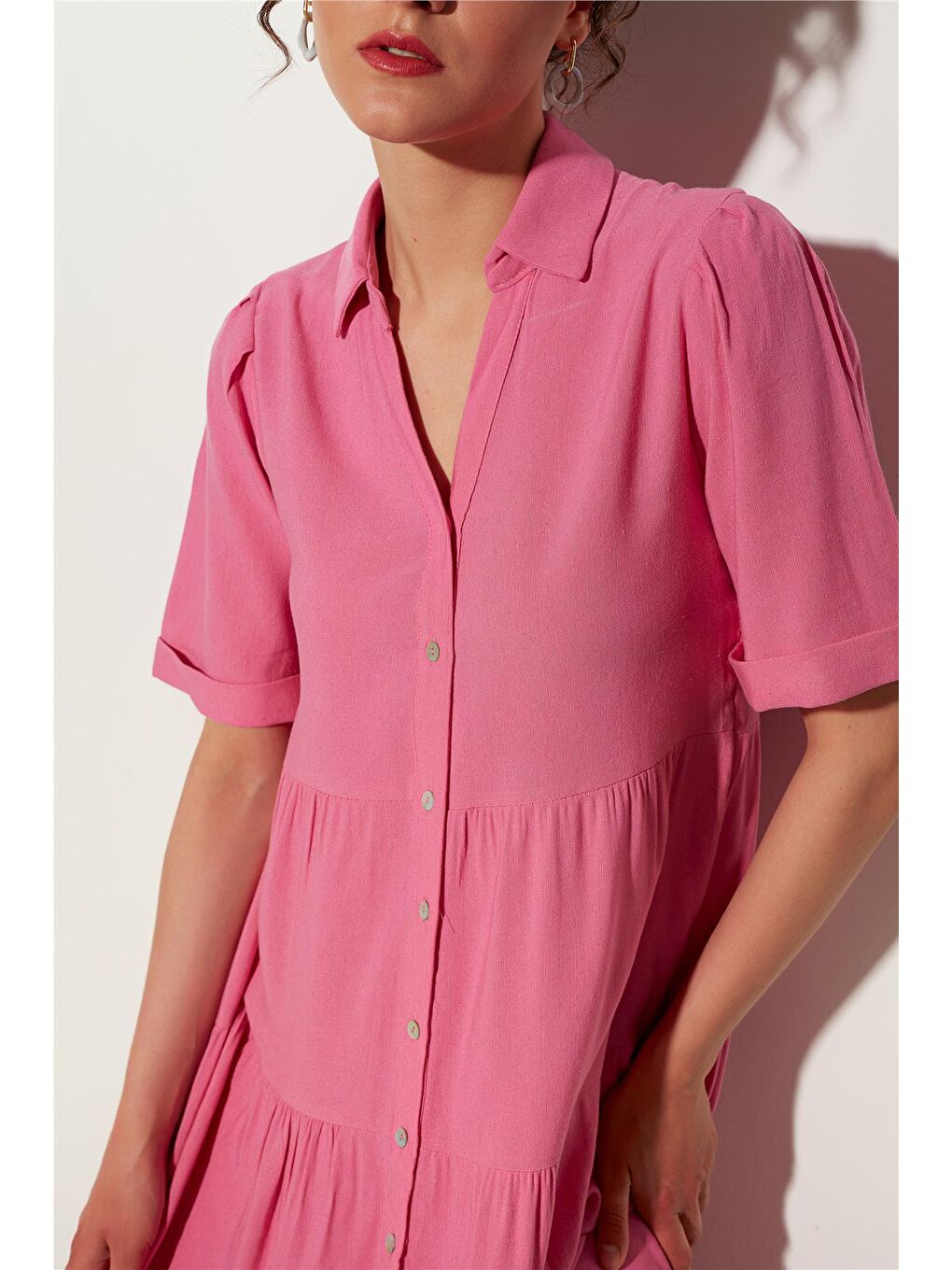 Pembe V Yaka Midi Elbise SS23D4788PE-2