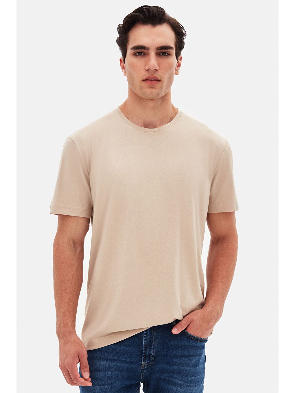 Comfort Bej %100 Pamuk Tişört-1