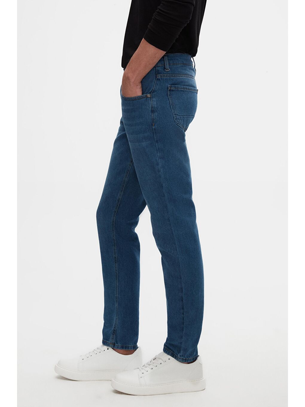 Comfort Fit Mavi Düz Jean Jean Beş Cepli Elastanlı Yıkamalı Denim Pantolon-2