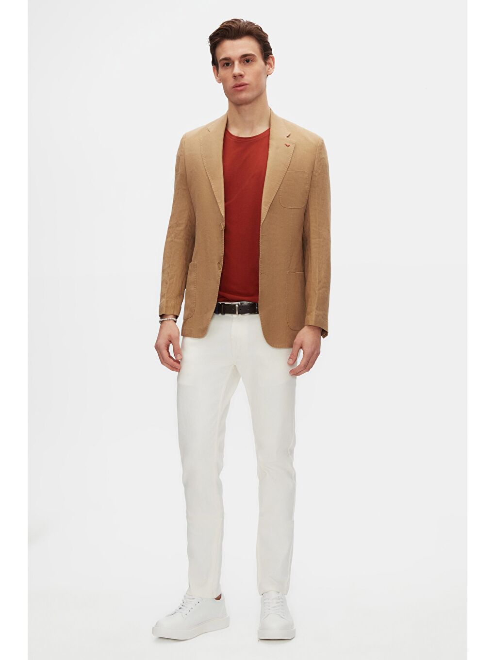 Kahverengi Oversize Kiremit Bisiklet Yaka %100 Pamuk Tişört-3