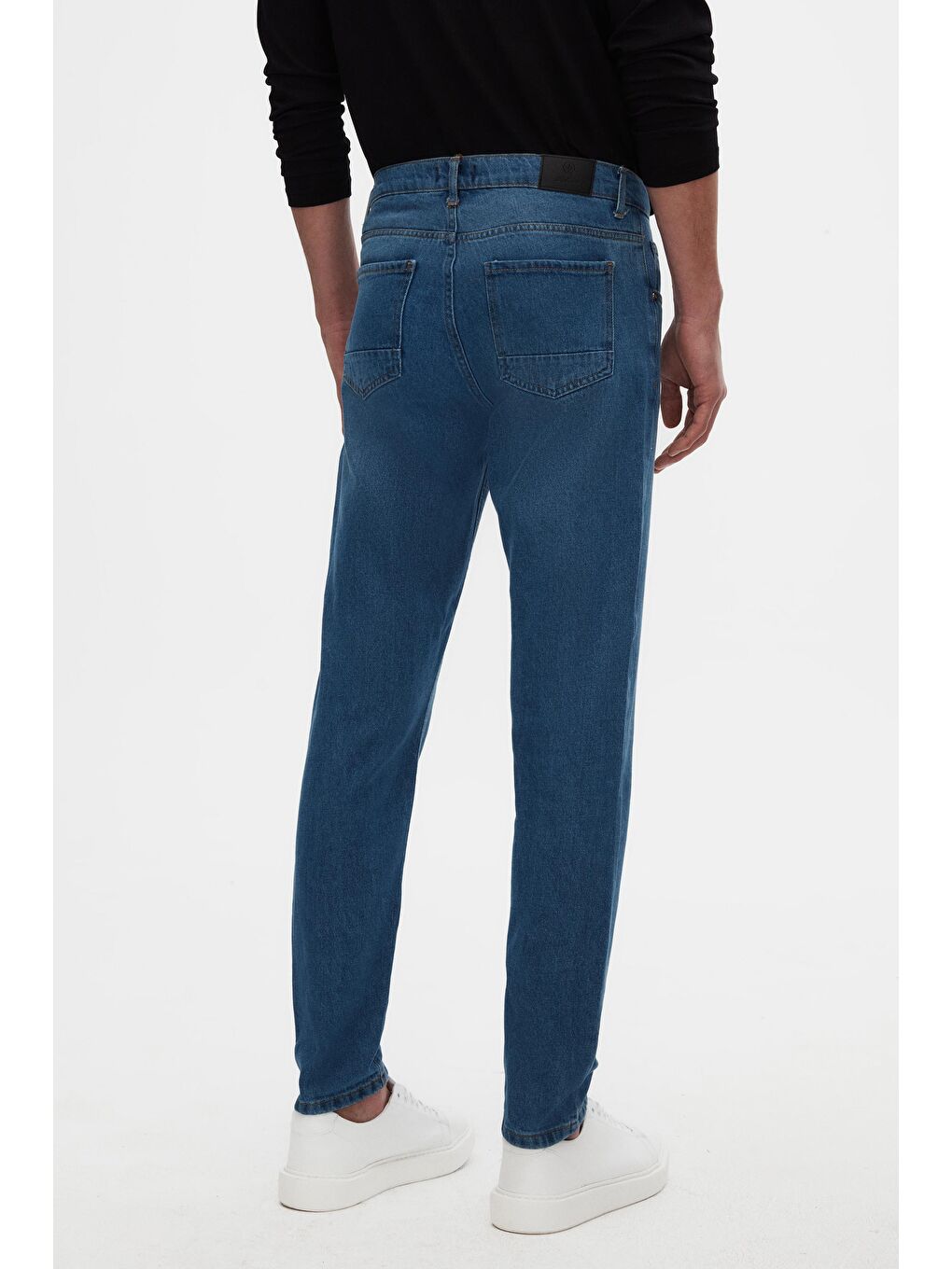 Comfort Fit Mavi Düz Jean Jean Beş Cepli Elastanlı Yıkamalı Denim Pantolon-3