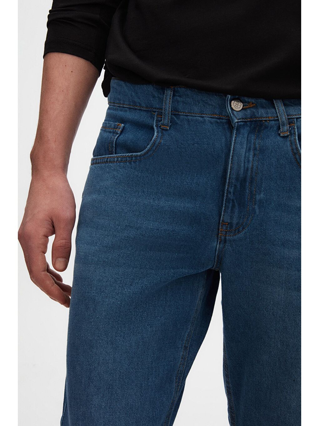 Comfort Fit Mavi Düz Jean Jean Beş Cepli Elastanlı Yıkamalı Denim Pantolon-5