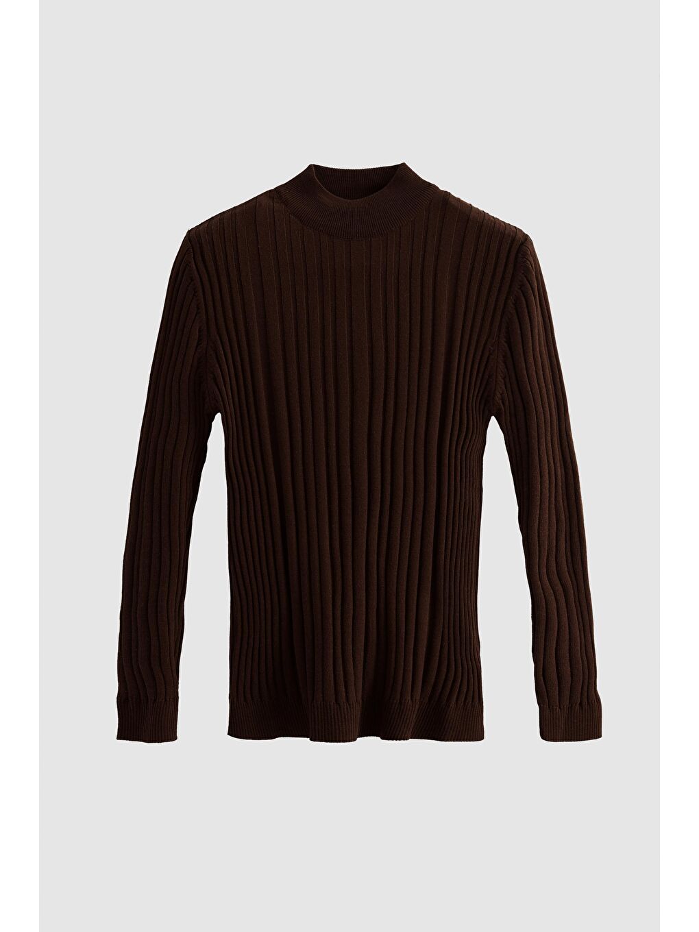 Slim Fit Kahverengi Fitilli Fitilli Pamuk Yarım Balıkçı Triko Kazak-4