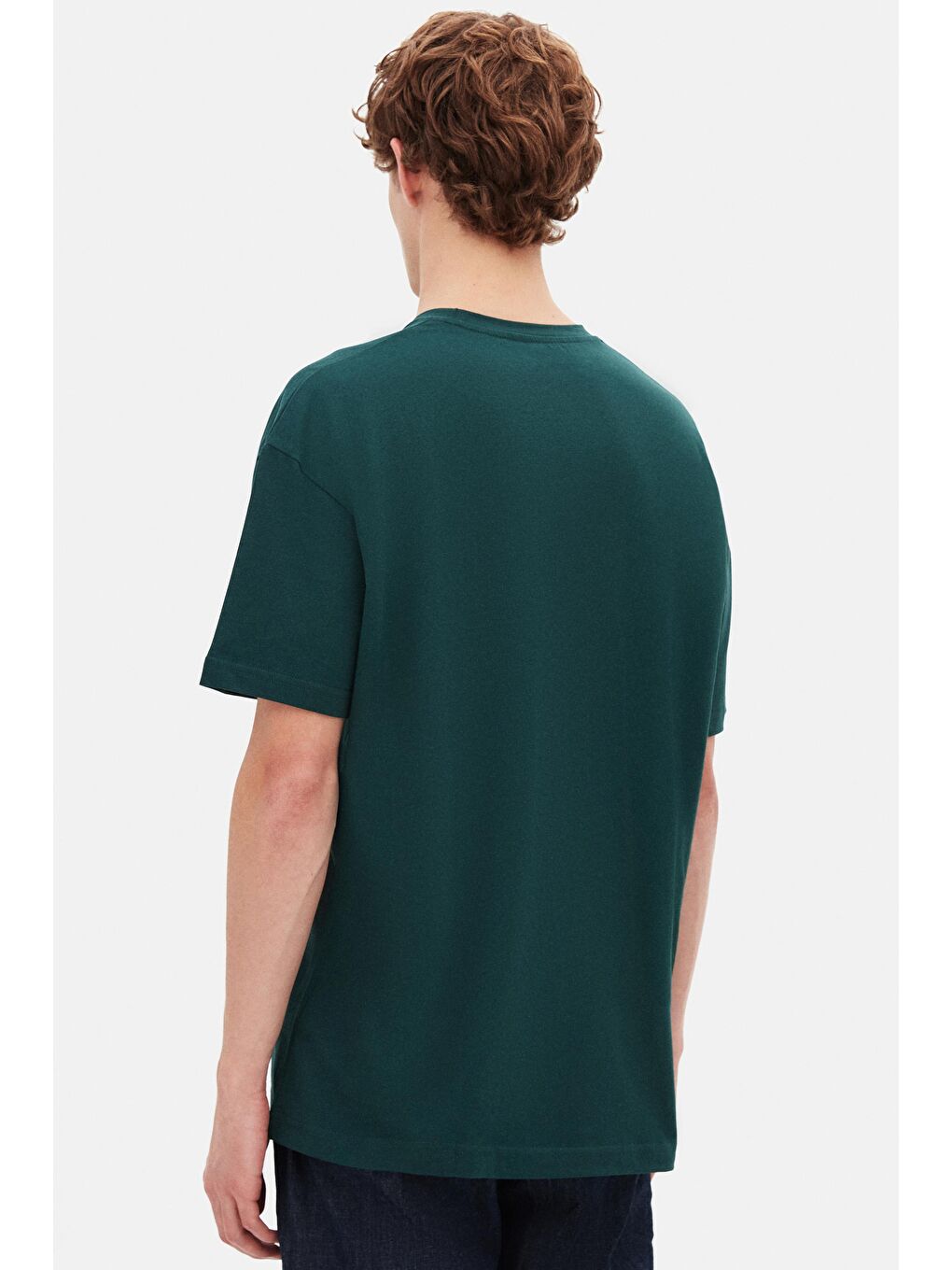 Oversize Koyu Haki Bisiklet Yaka %100 Pamuk Tişört-2